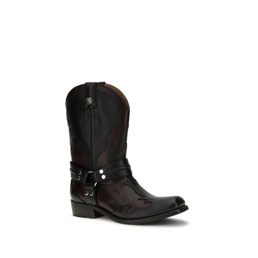 Versace Schwarze Bos Taurus Kalbsleder-Stiefel-2