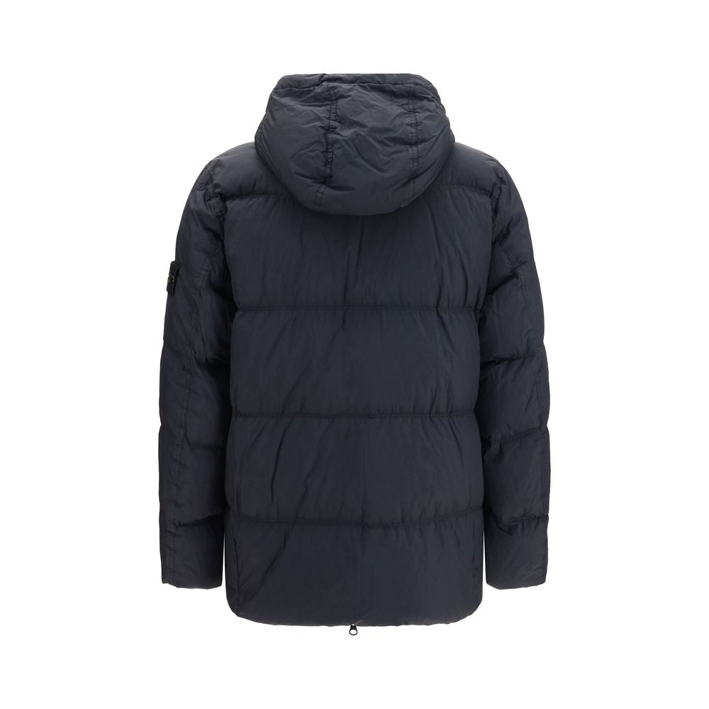 Stone Island Blaue Daunenjacke in voller Länge-2