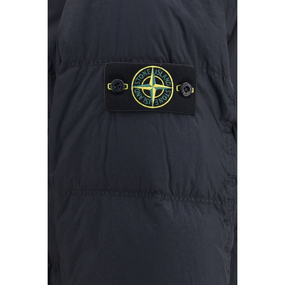 Stone Island Blaue Daunenjacke in voller Länge-3
