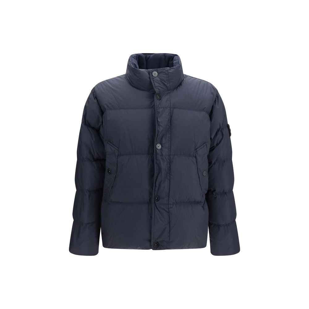 Stone Island Blaue Polyamid-Jacke in voller Länge-1