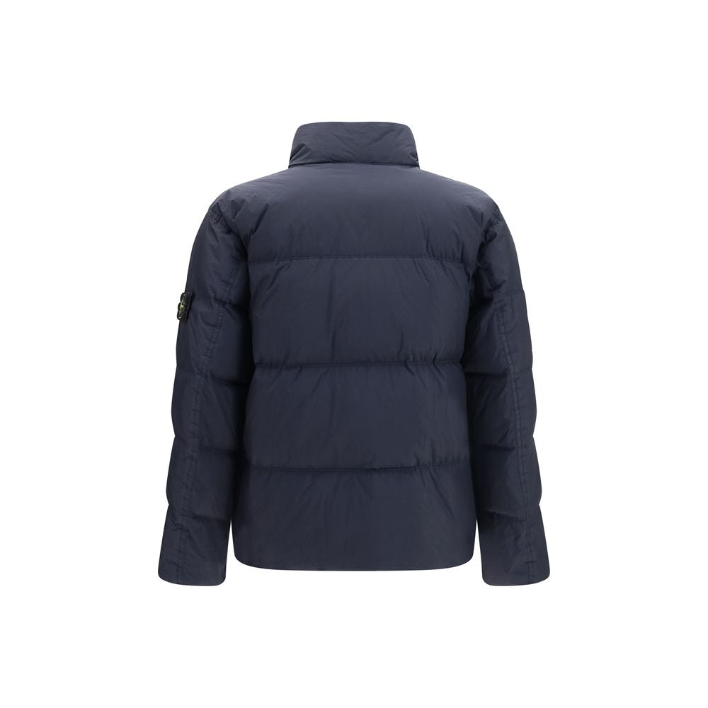 Stone Island Blaue Polyamid-Jacke in voller Länge-2