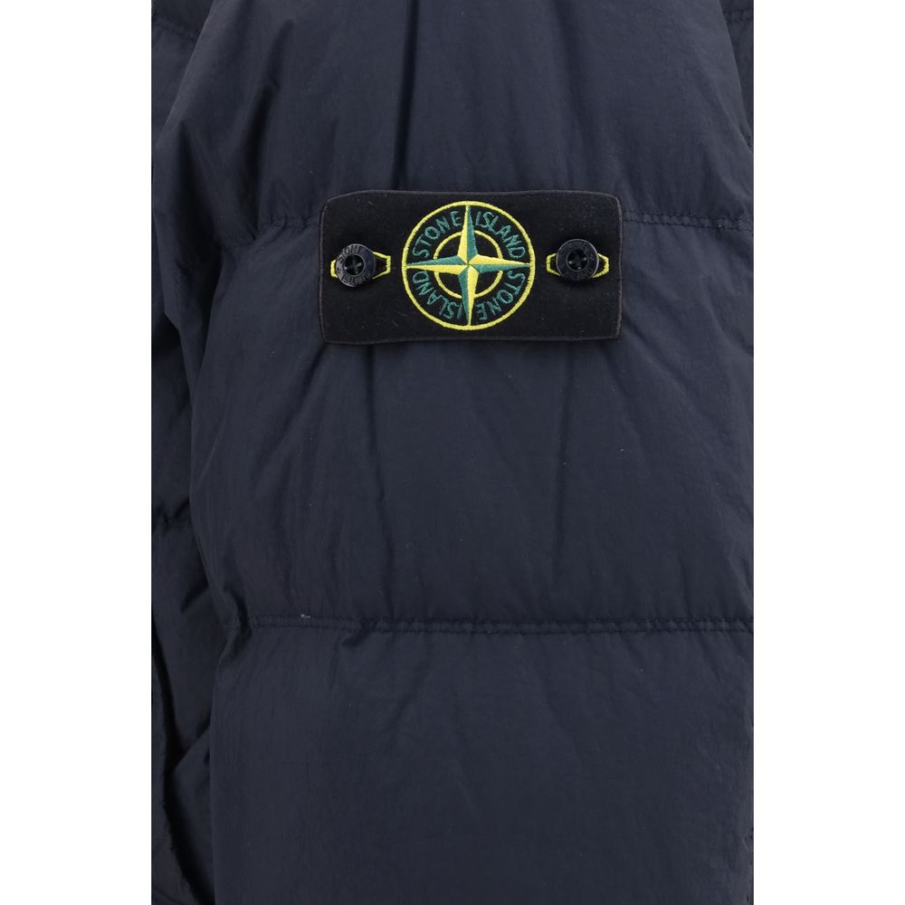 Stone Island Blaue Polyamid-Jacke in voller Länge-3