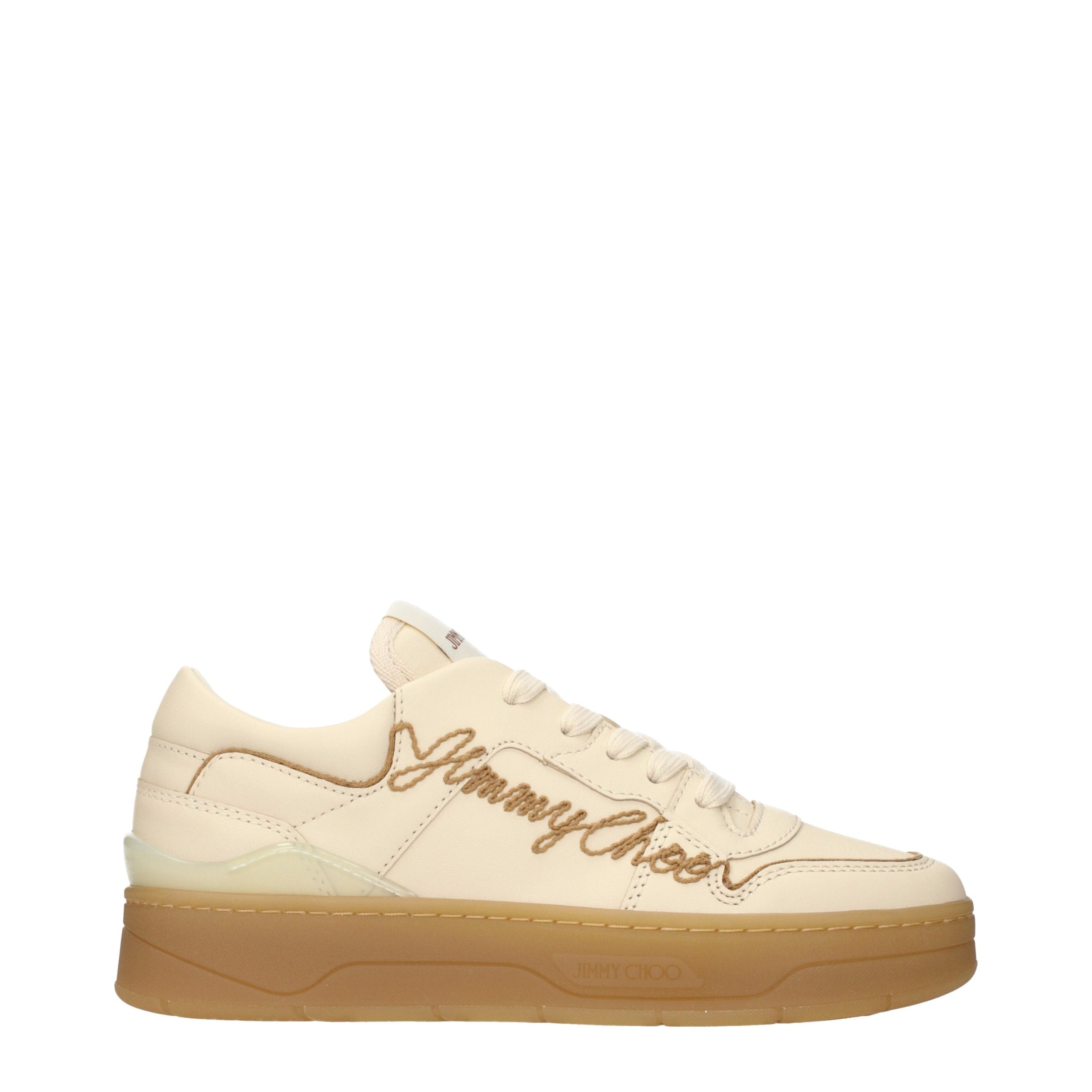 Jimmy Choo Beige Leather Low Top Sneakers-1