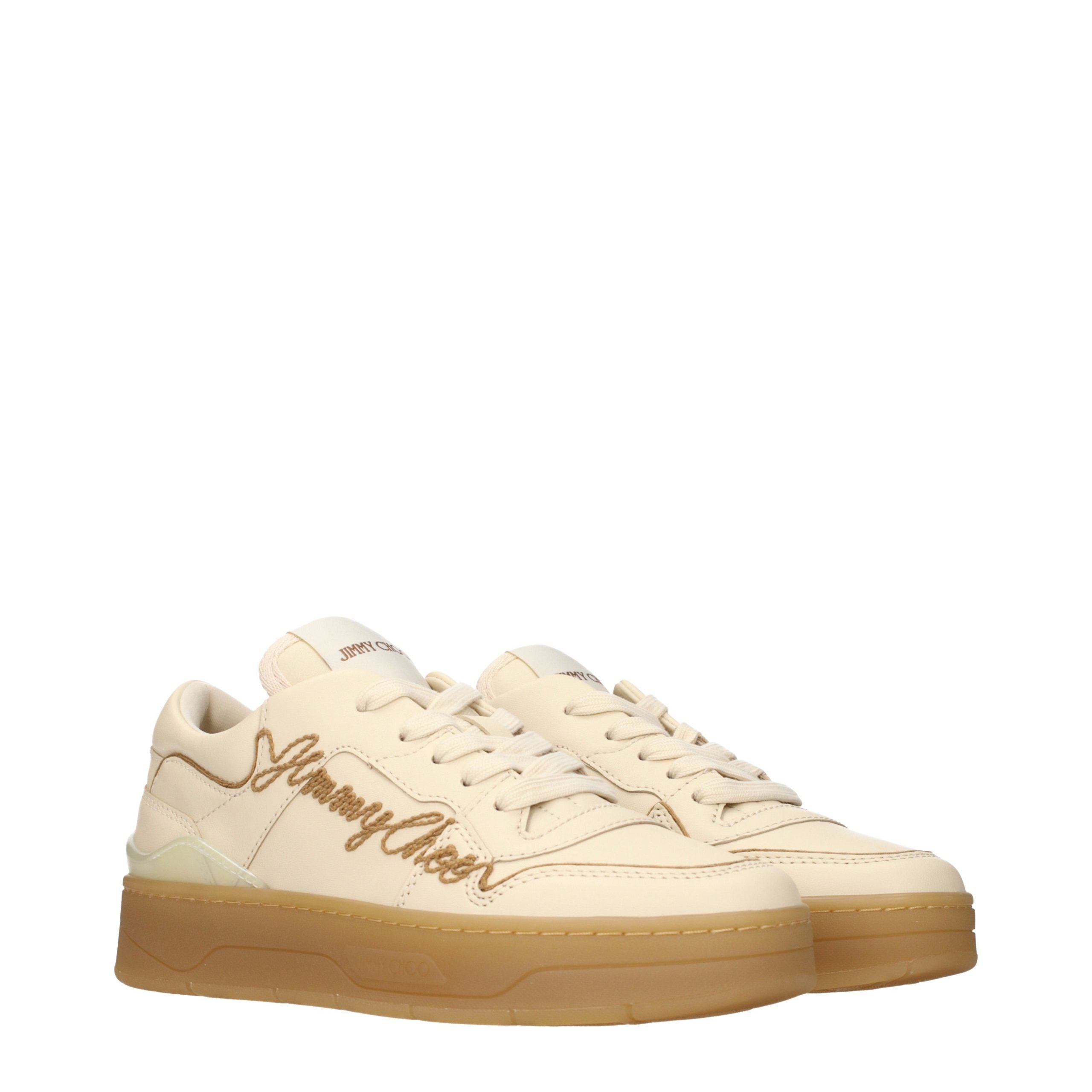 Jimmy Choo Beige Leather Low Top Sneakers-2