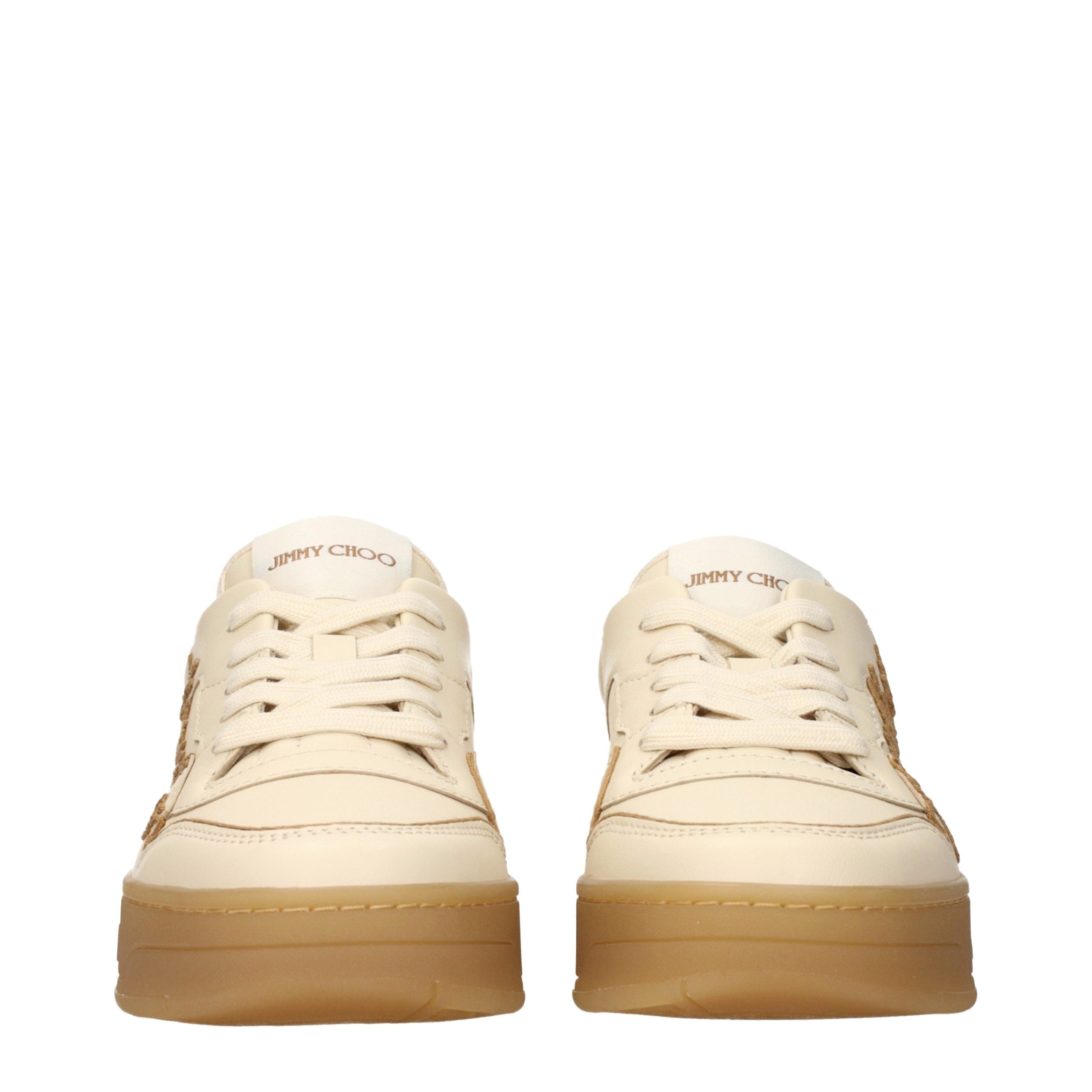 Jimmy Choo Beige Leather Low Top Sneakers-3