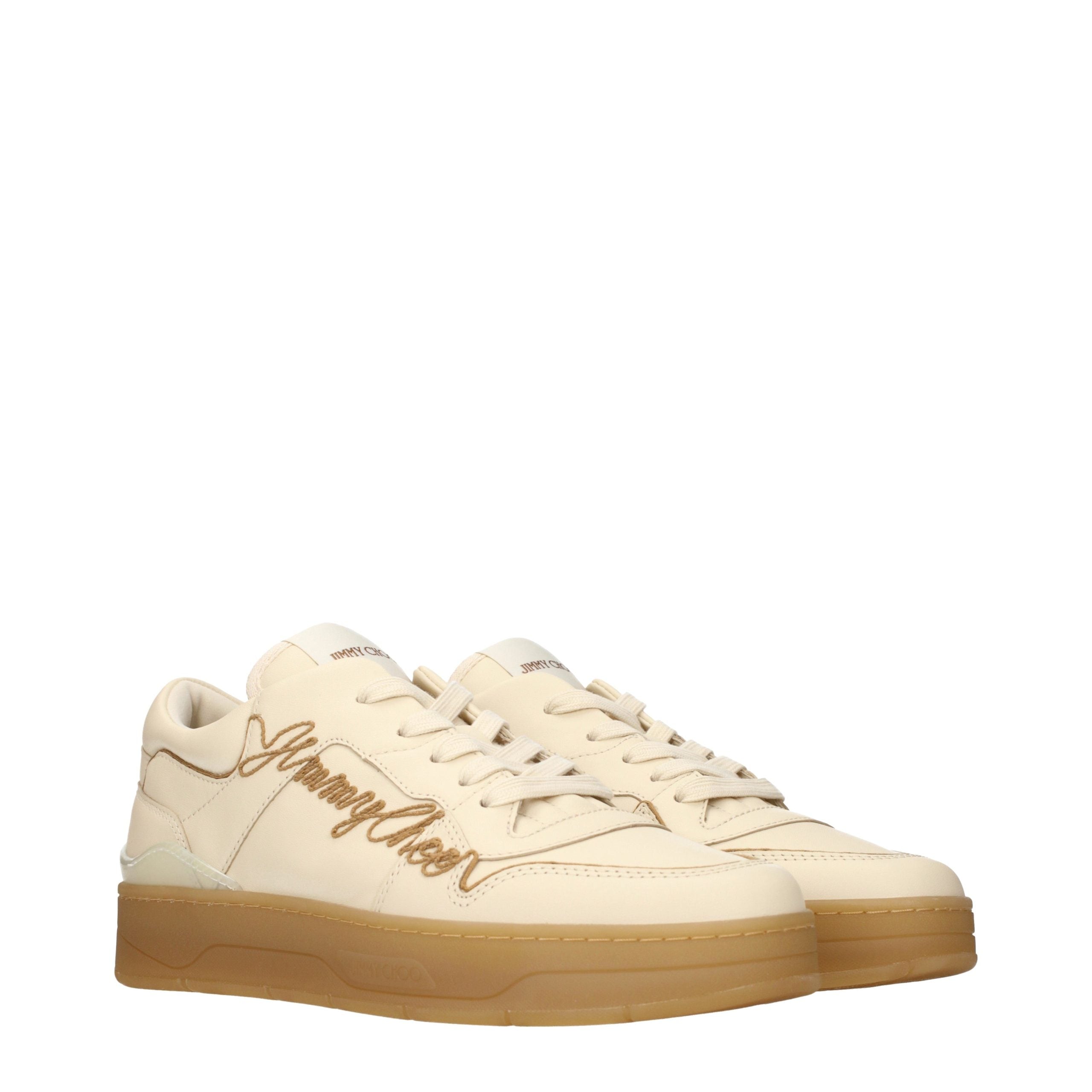 Jimmy Choo Beige Leather Low Top Sneakers-2