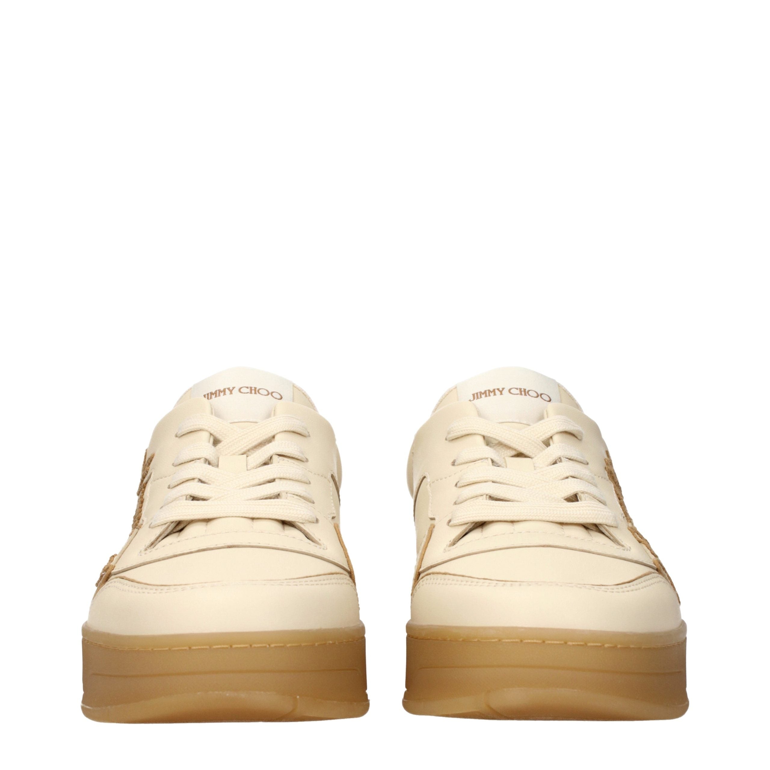 Jimmy Choo Beige Leather Low Top Sneakers-3