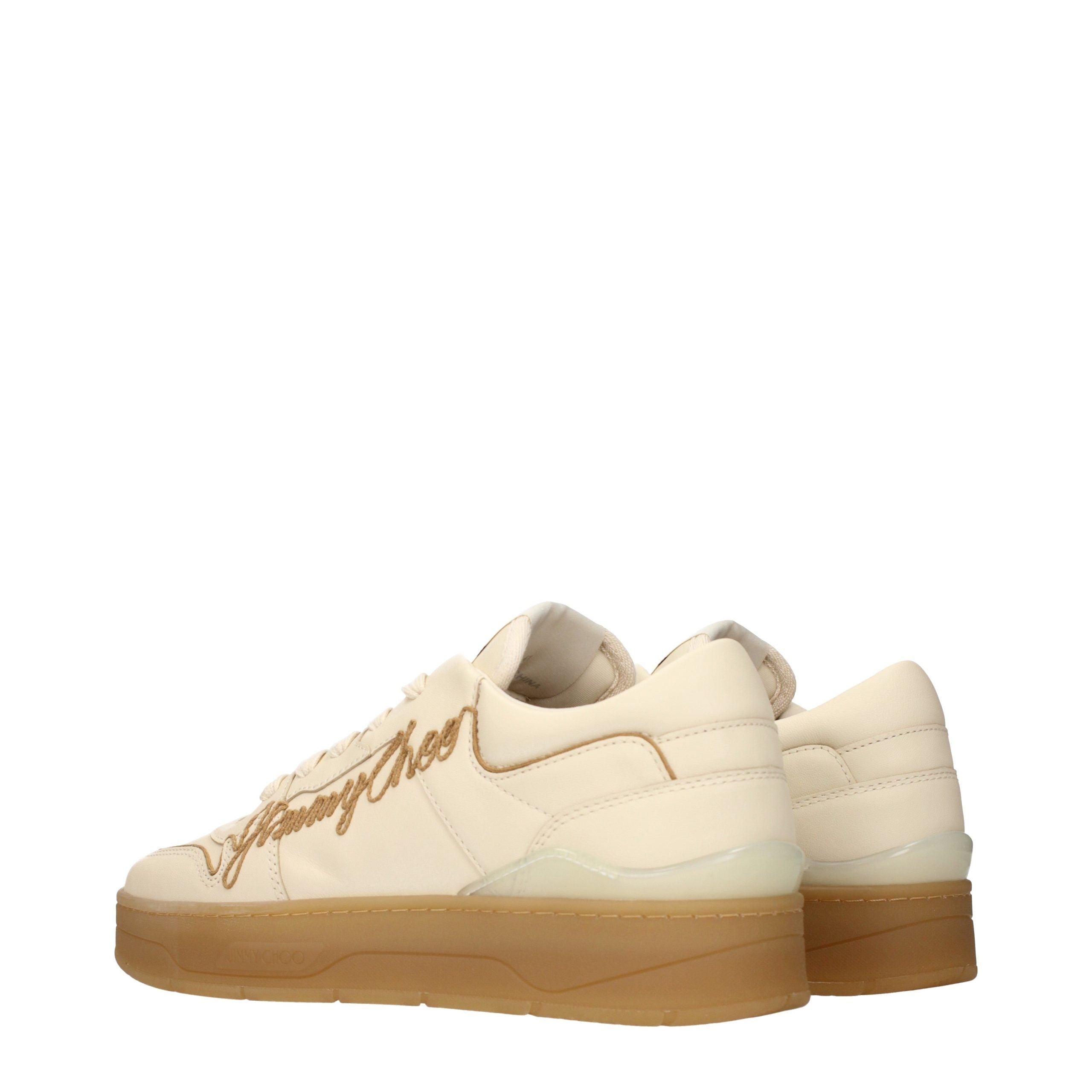 Jimmy Choo Beige Leather Low Top Sneakers-4