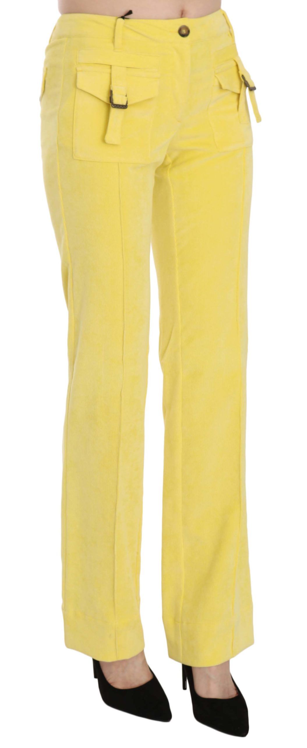 Pantalones rectos de pana amarilla de Just Cavalli con cintura media-2