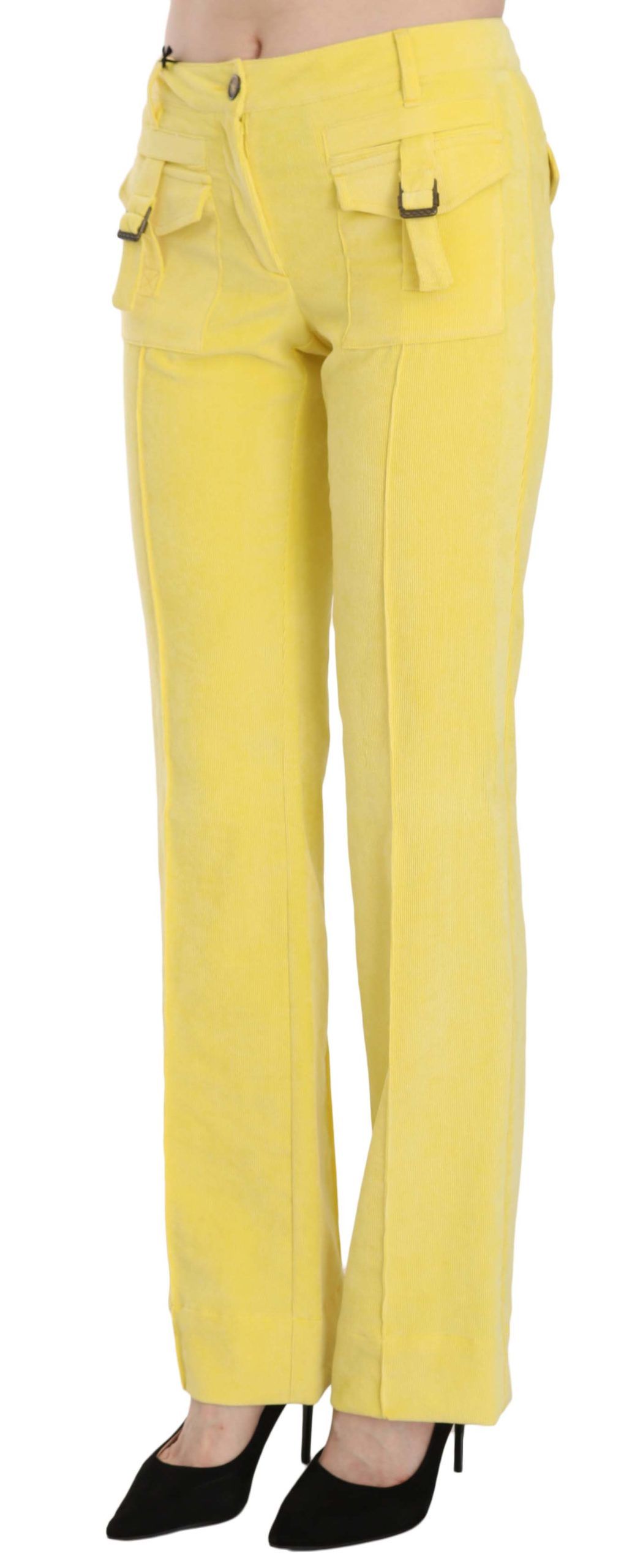 Pantalones rectos de pana amarilla de Just Cavalli con cintura media-3