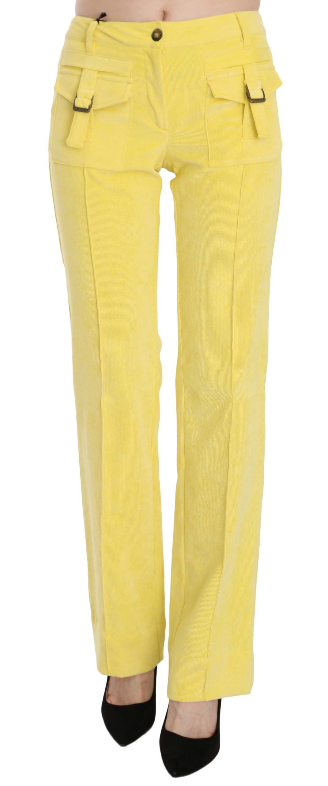 Pantalones rectos de pana amarilla de Just Cavalli con cintura media-1