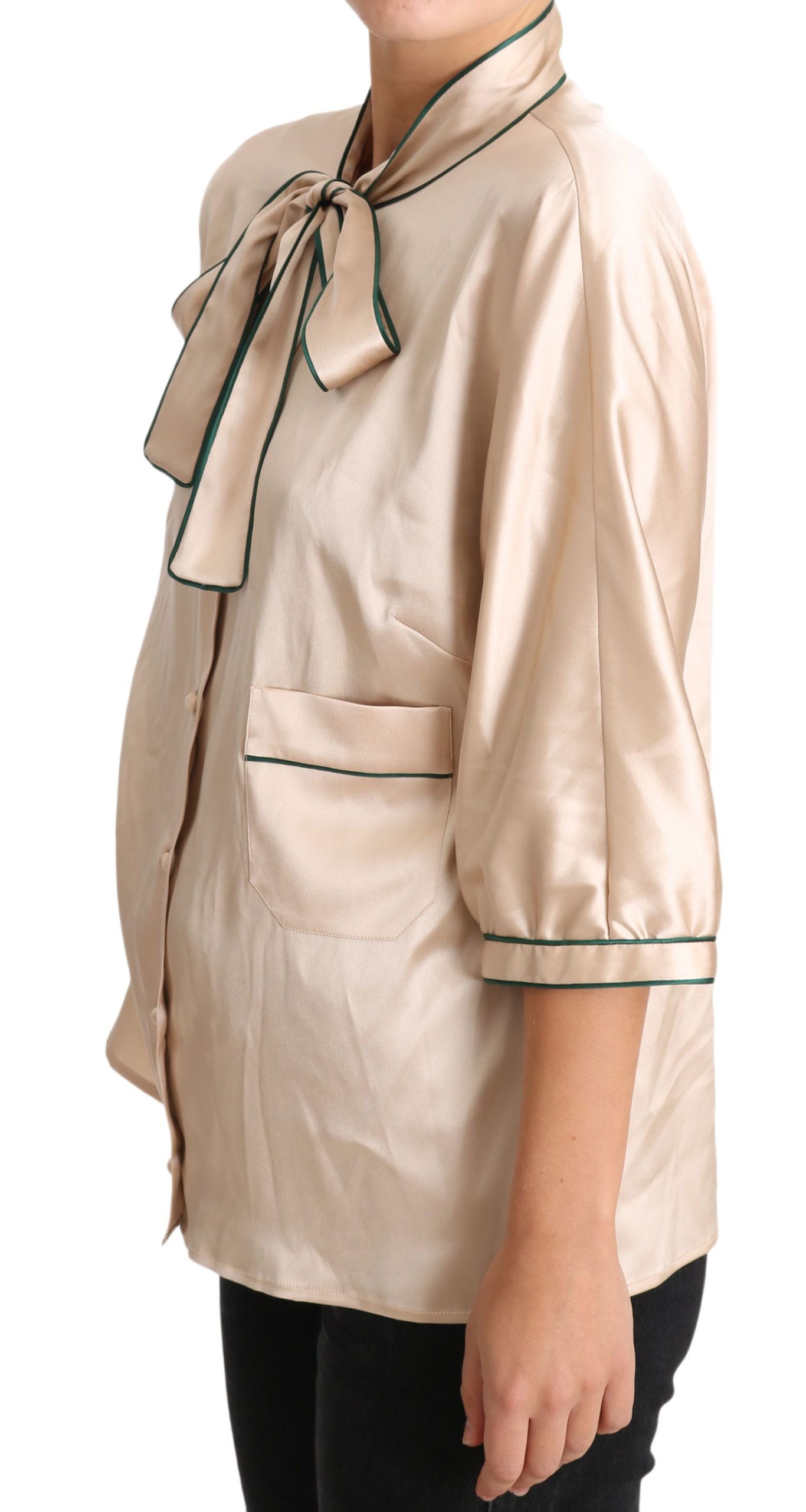 Dolce & Gabbana Beige Ribbon Silk Stretch Top Blouse-3