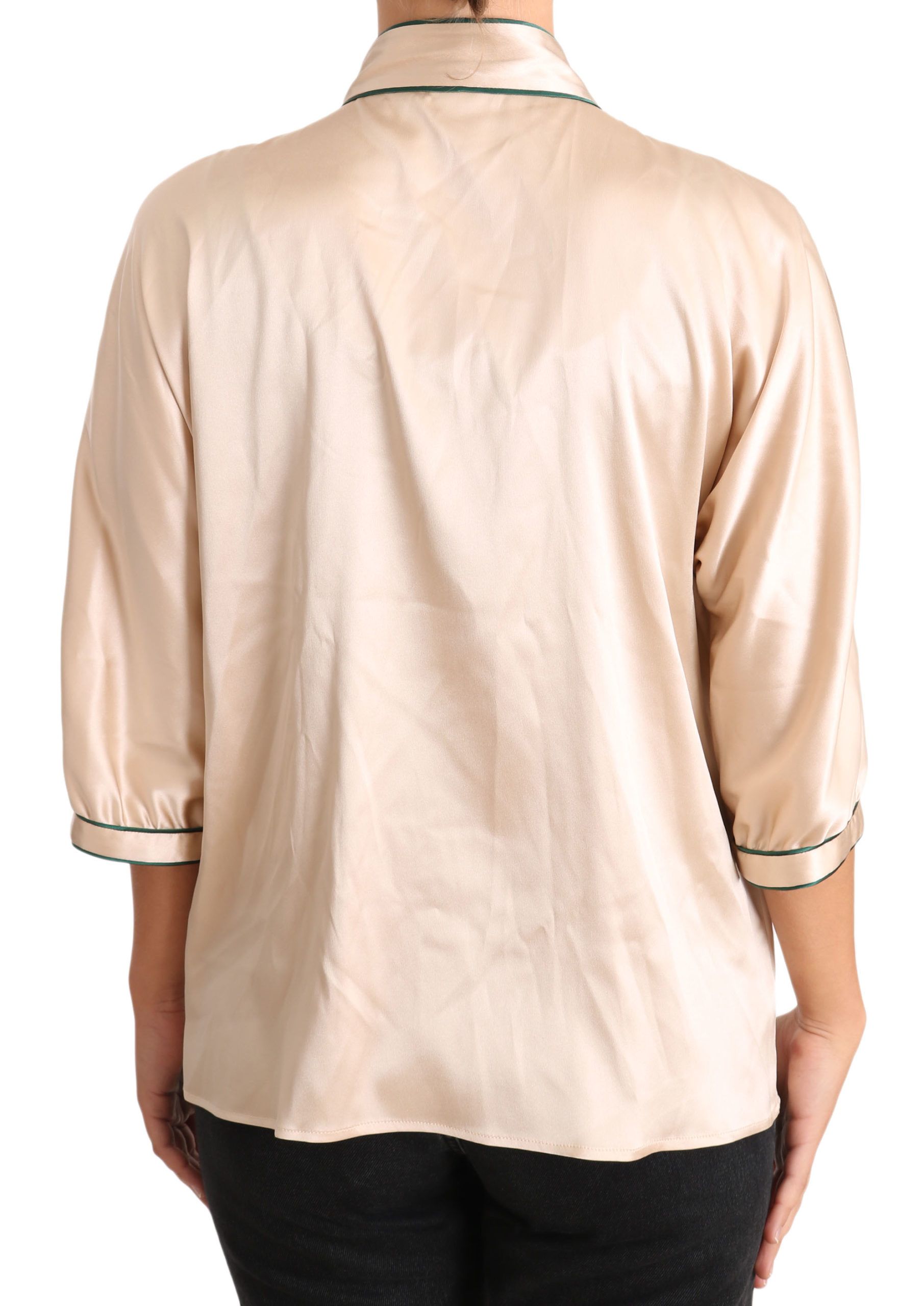 Dolce & Gabbana Beige Ribbon Silk Stretch Top Blouse-4