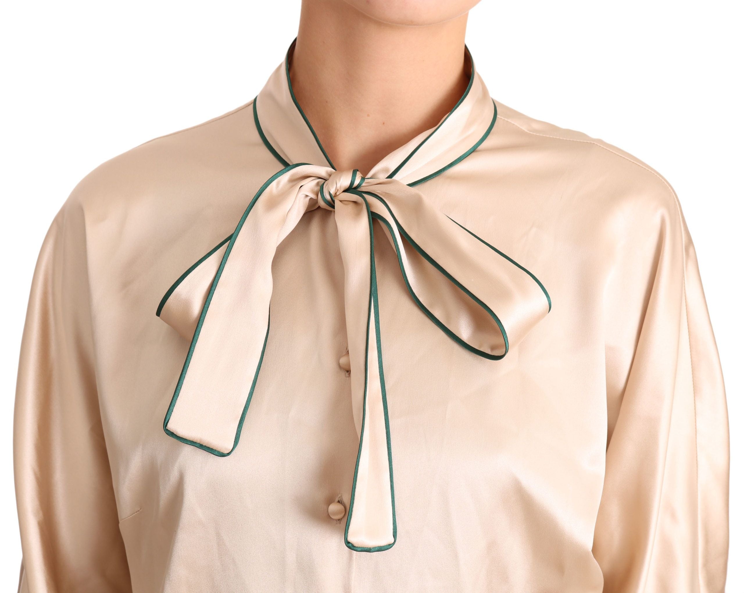 Dolce & Gabbana Beige Ribbon Silk Stretch Top Blouse-5