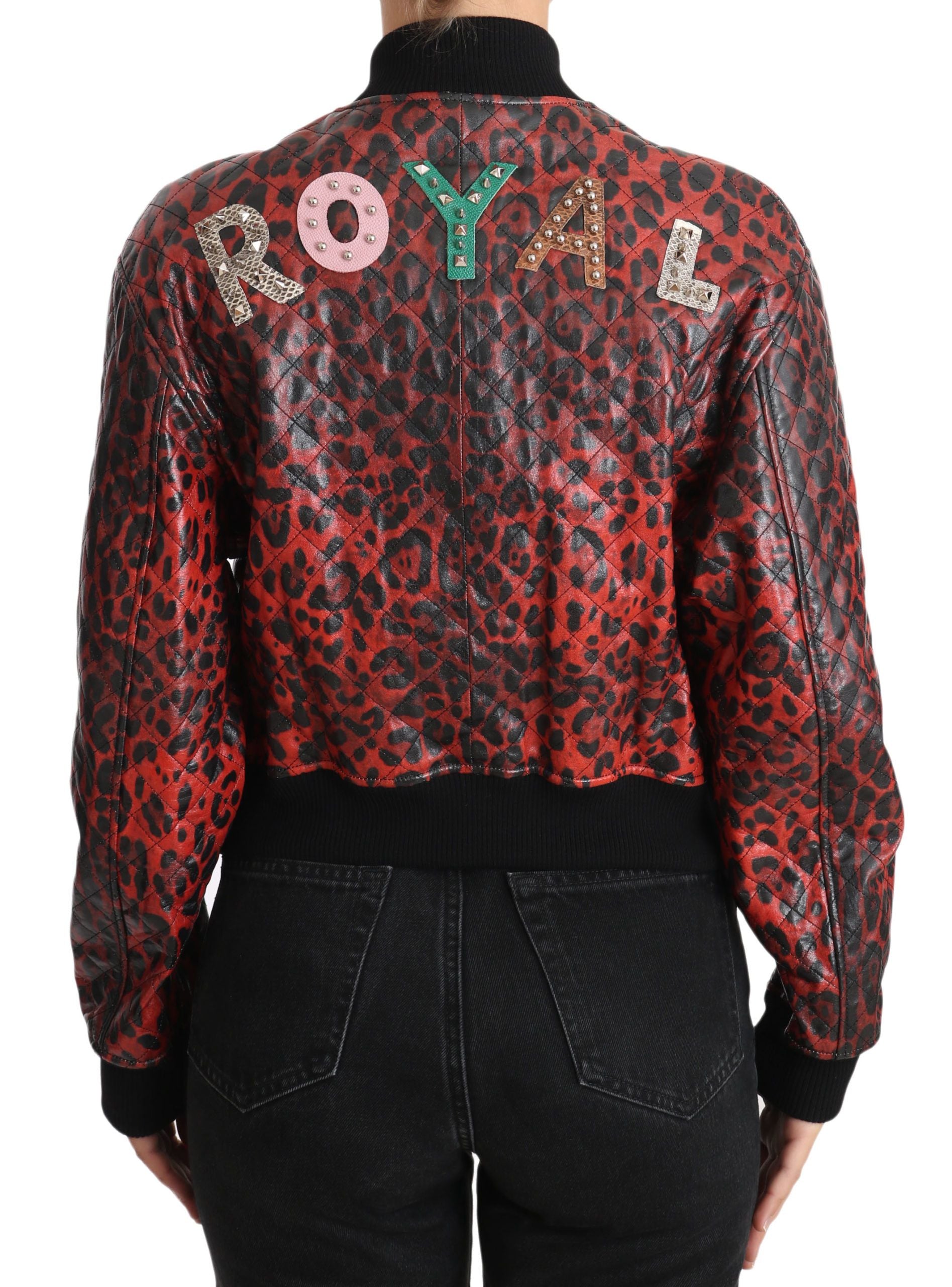 Dolce & Gabbana Red Leopard Button Crystal Leather Jacket-3