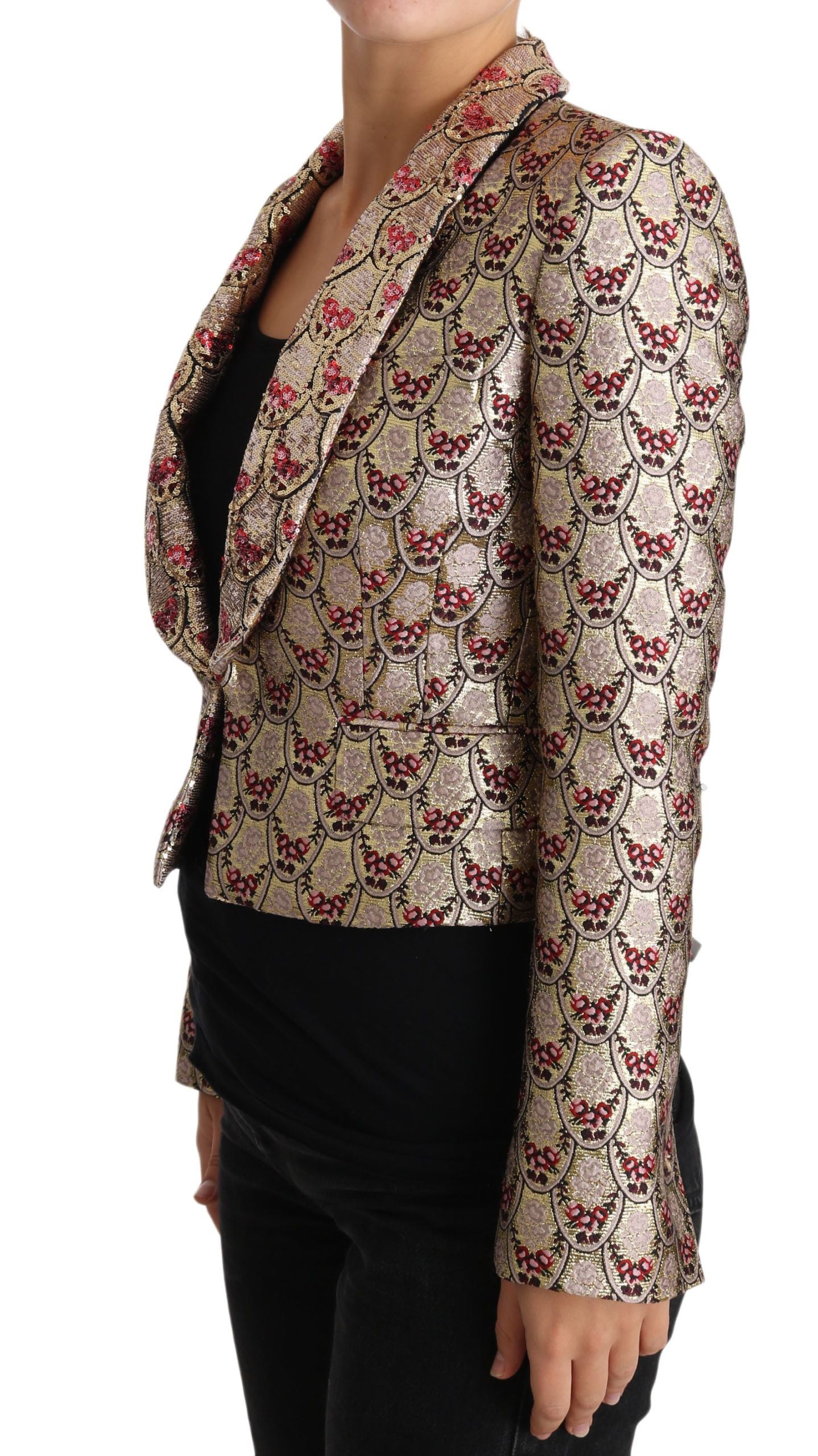 Dolce & Gabbana Gold Floral Pailletten Blazer Mantel Jacke-2