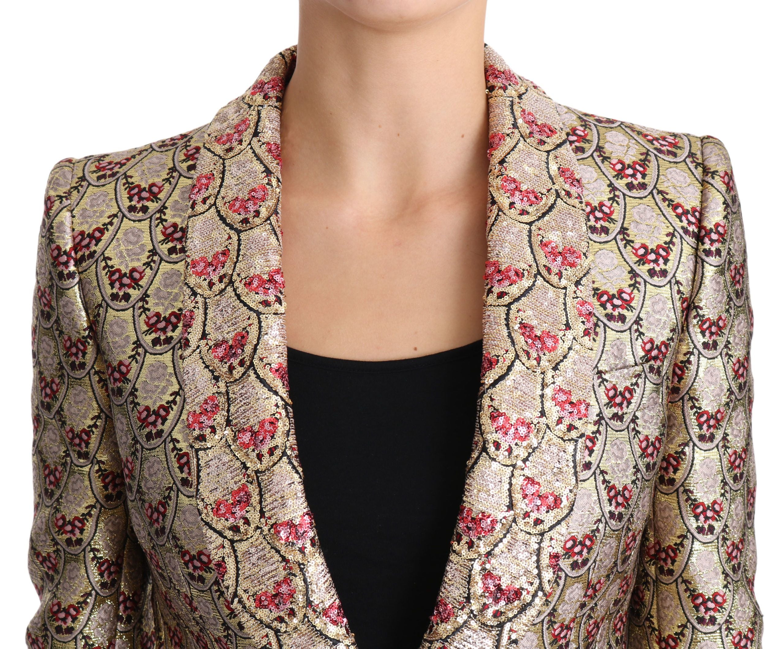 Dolce & Gabbana Gold Floral Pailletten Blazer Mantel Jacke-4