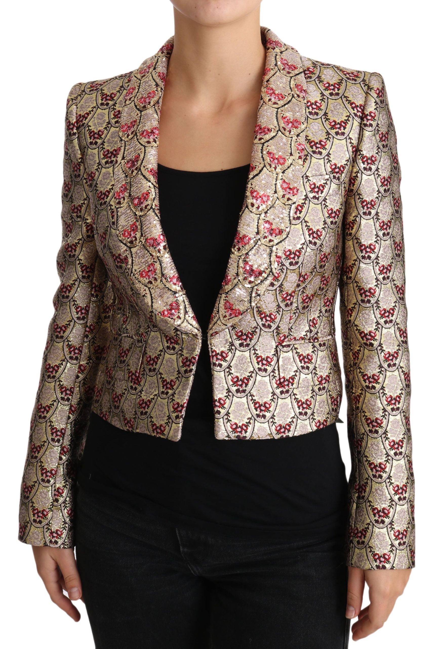 Dolce & Gabbana Gold Floral Pailletten Blazer Mantel Jacke-1