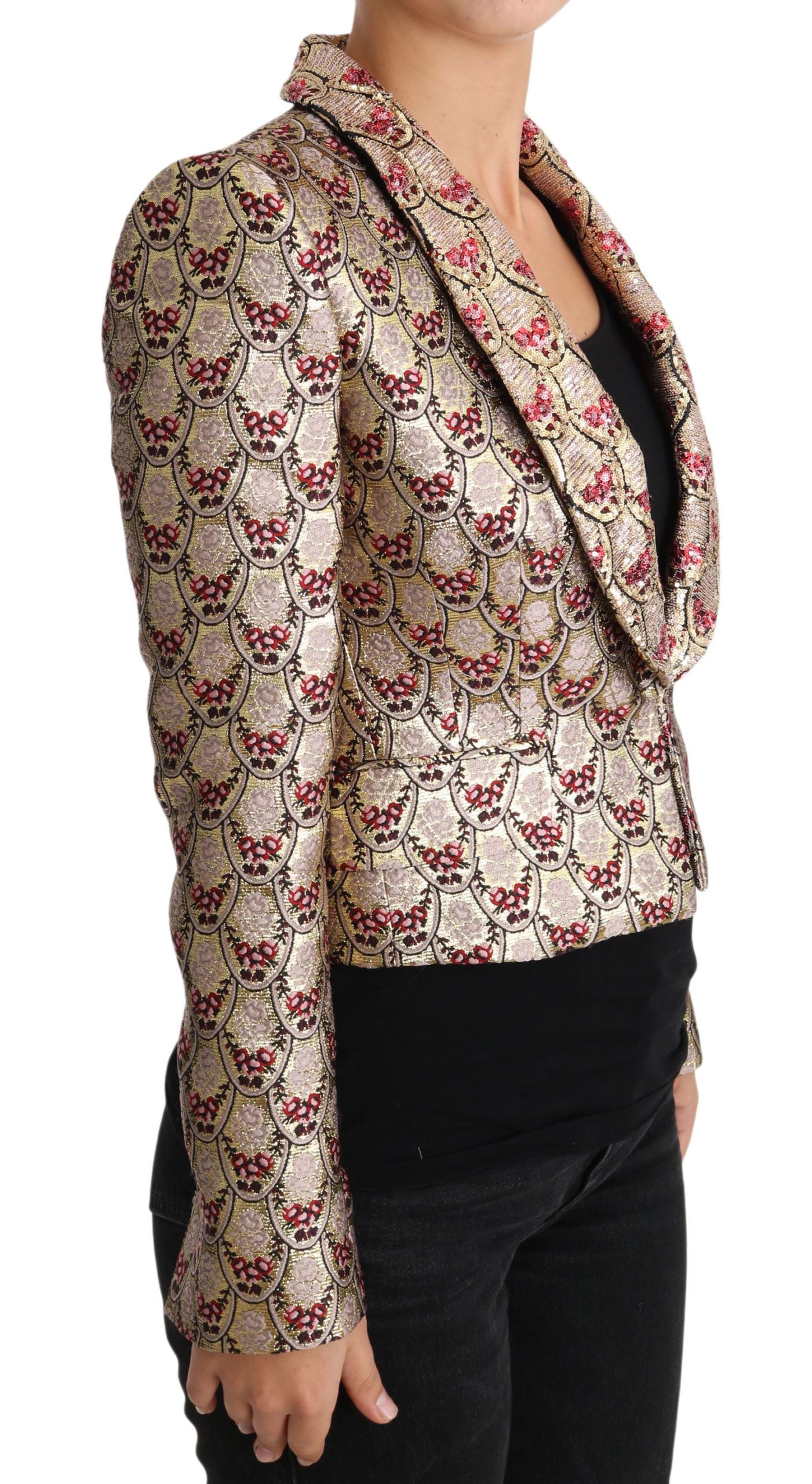 Dolce & Gabbana Gold Floral Pailletten Blazer Mantel Jacke-5
