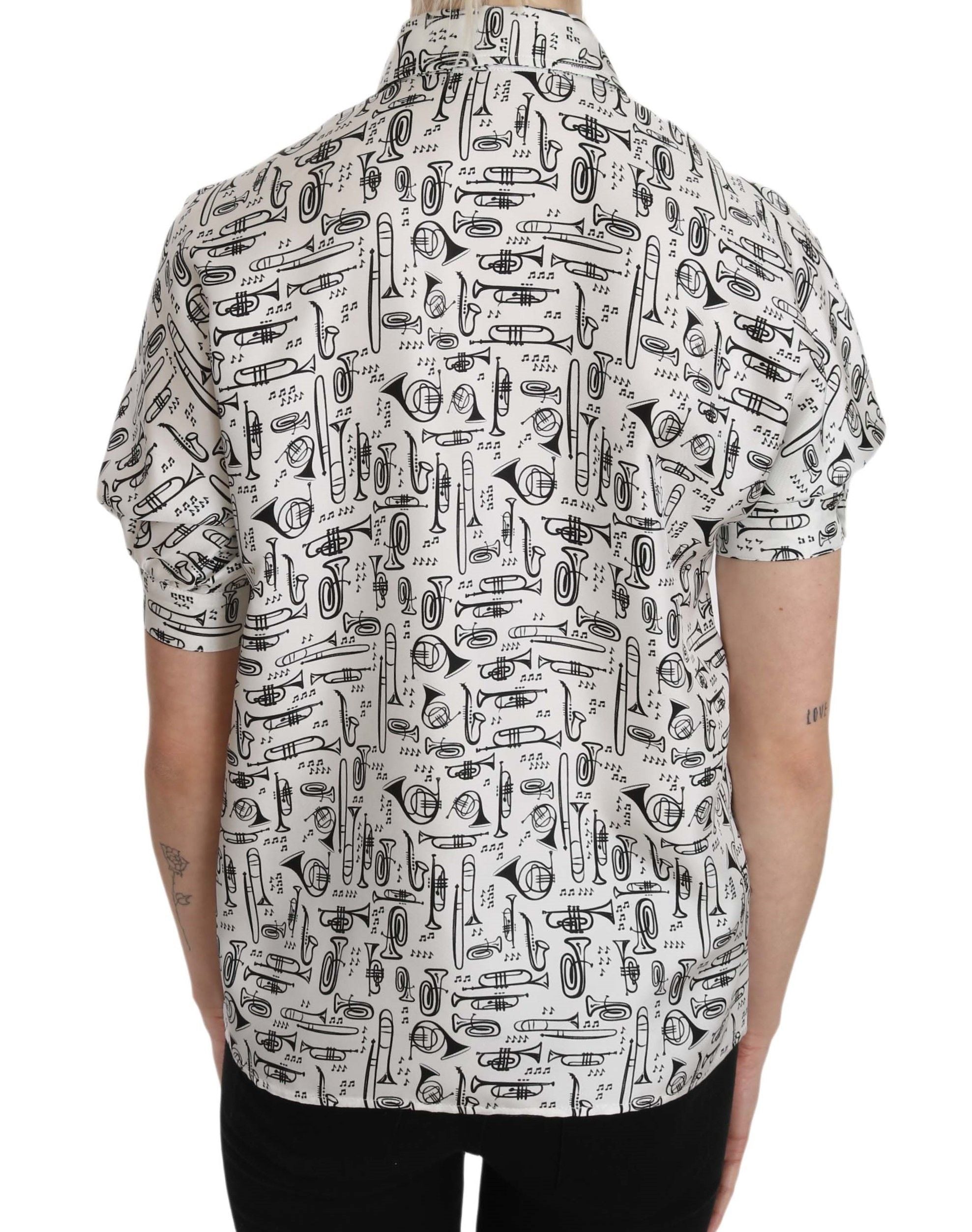 Dolce & Gabbana Trompetendruck Knopfleiste Seidentop Bluse-3