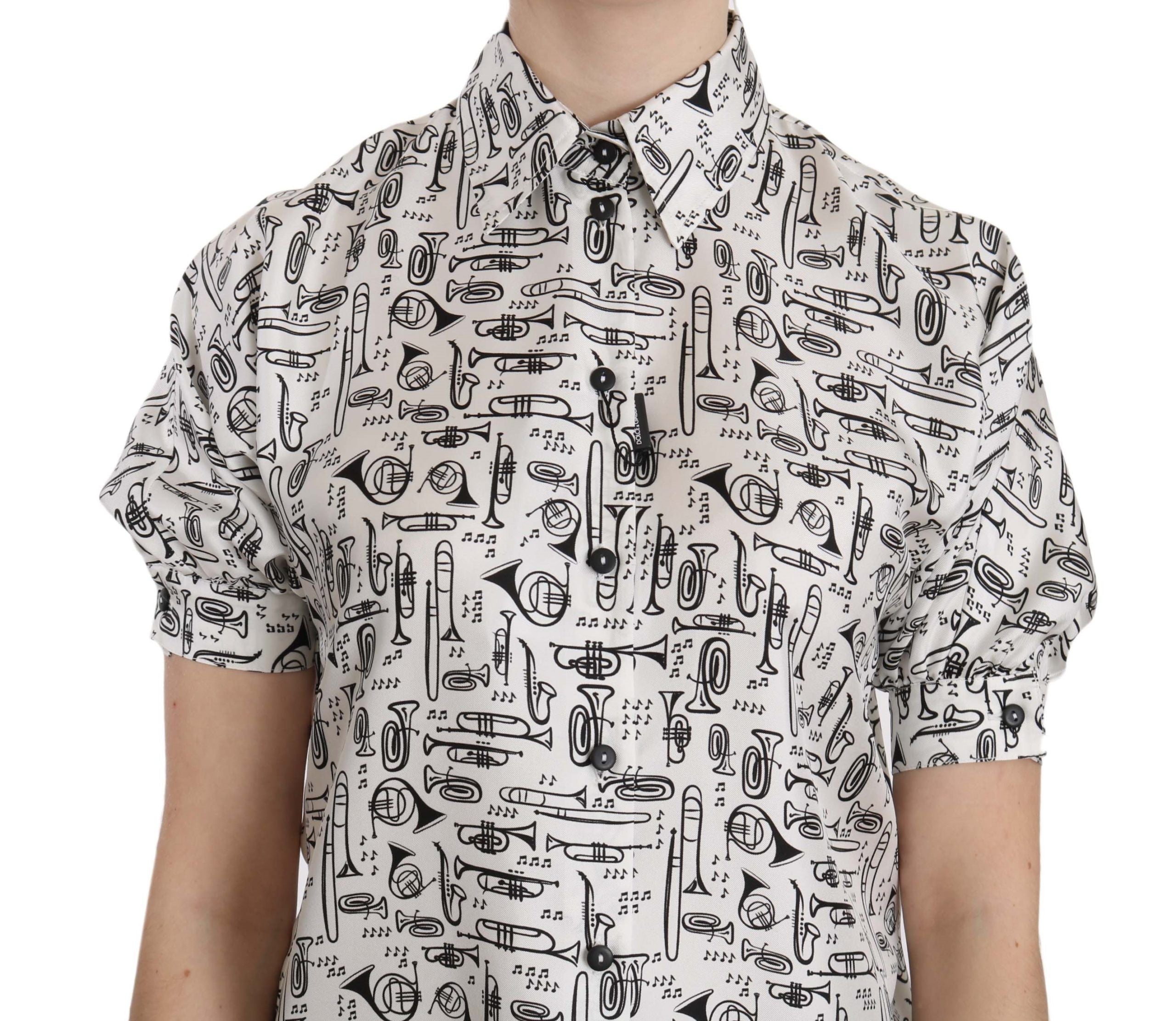 Dolce & Gabbana Trompetendruck Knopfleiste Seidentop Bluse-4