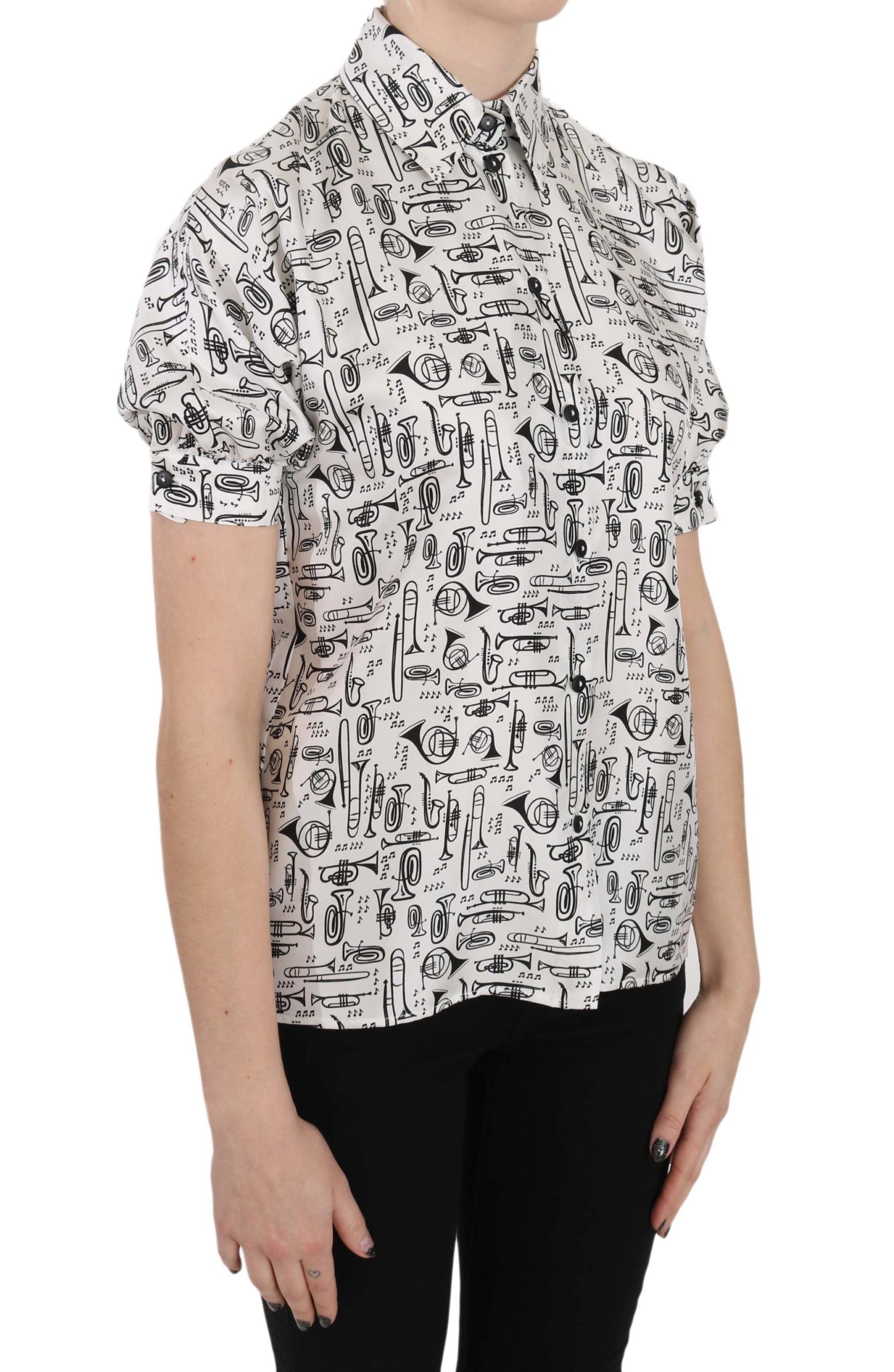 Dolce & Gabbana Trompetendruck Knopfleiste Seidentop Bluse-5