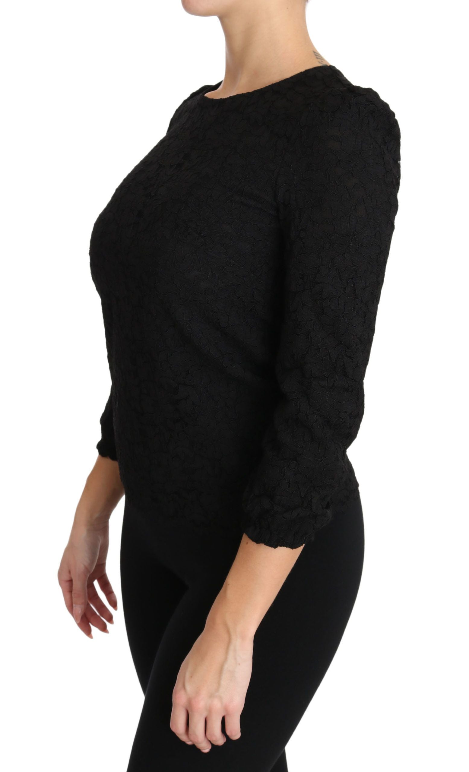 Blusa negra Dolce & Gabbana con encaje floral y cremallera-2