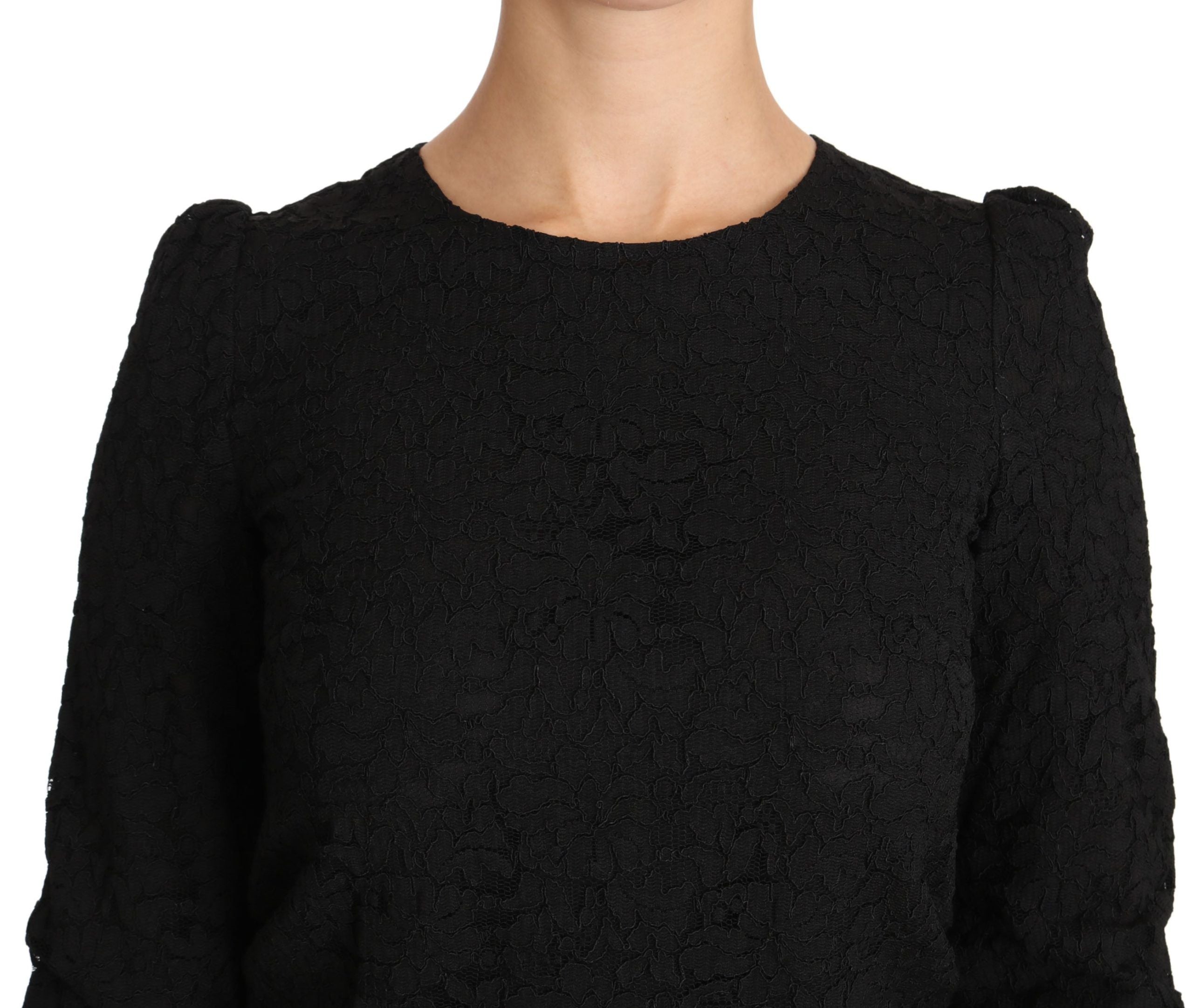 Blusa negra Dolce & Gabbana con encaje floral y cremallera-4