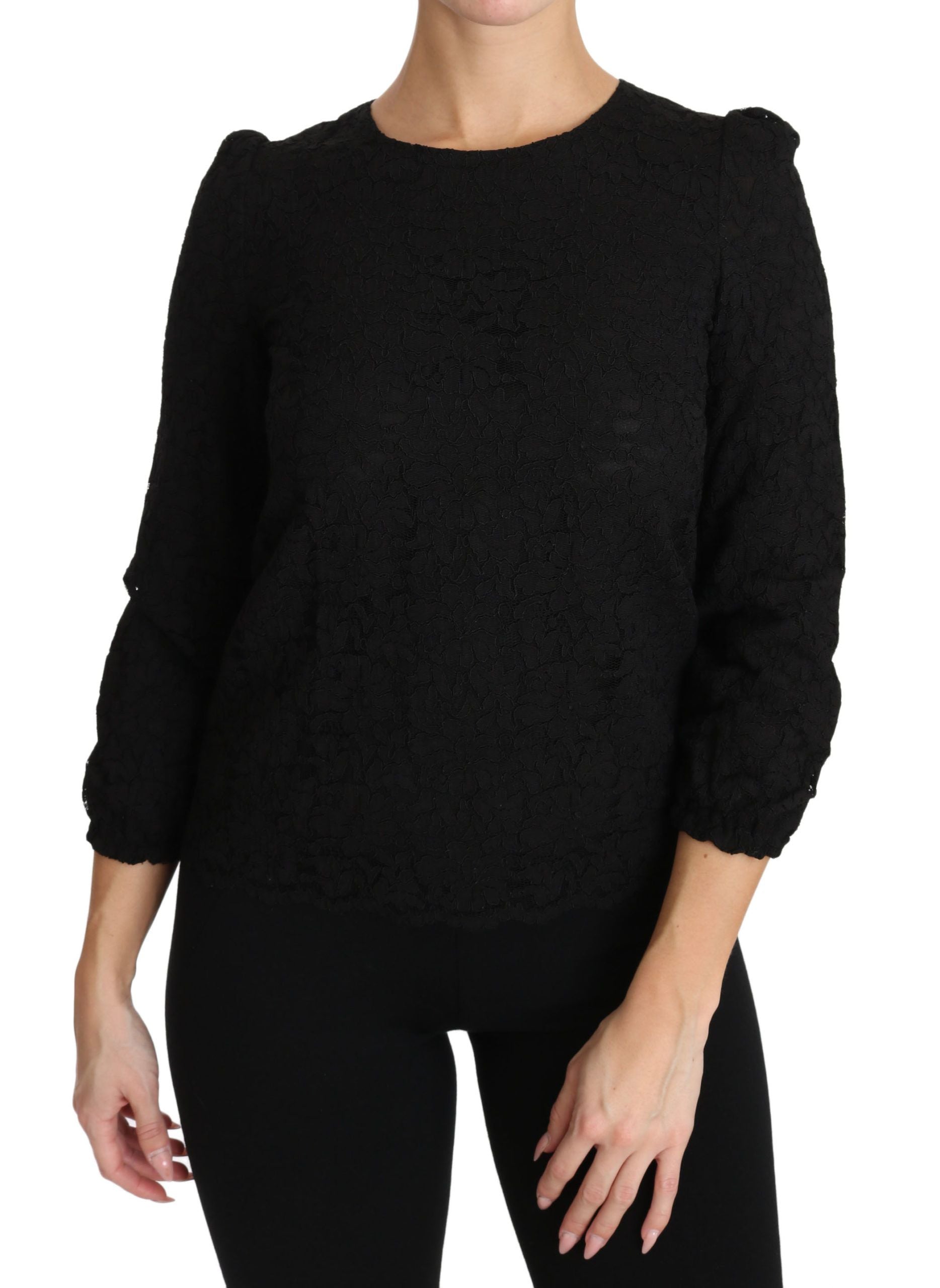 Blusa negra Dolce & Gabbana con encaje floral y cremallera-6