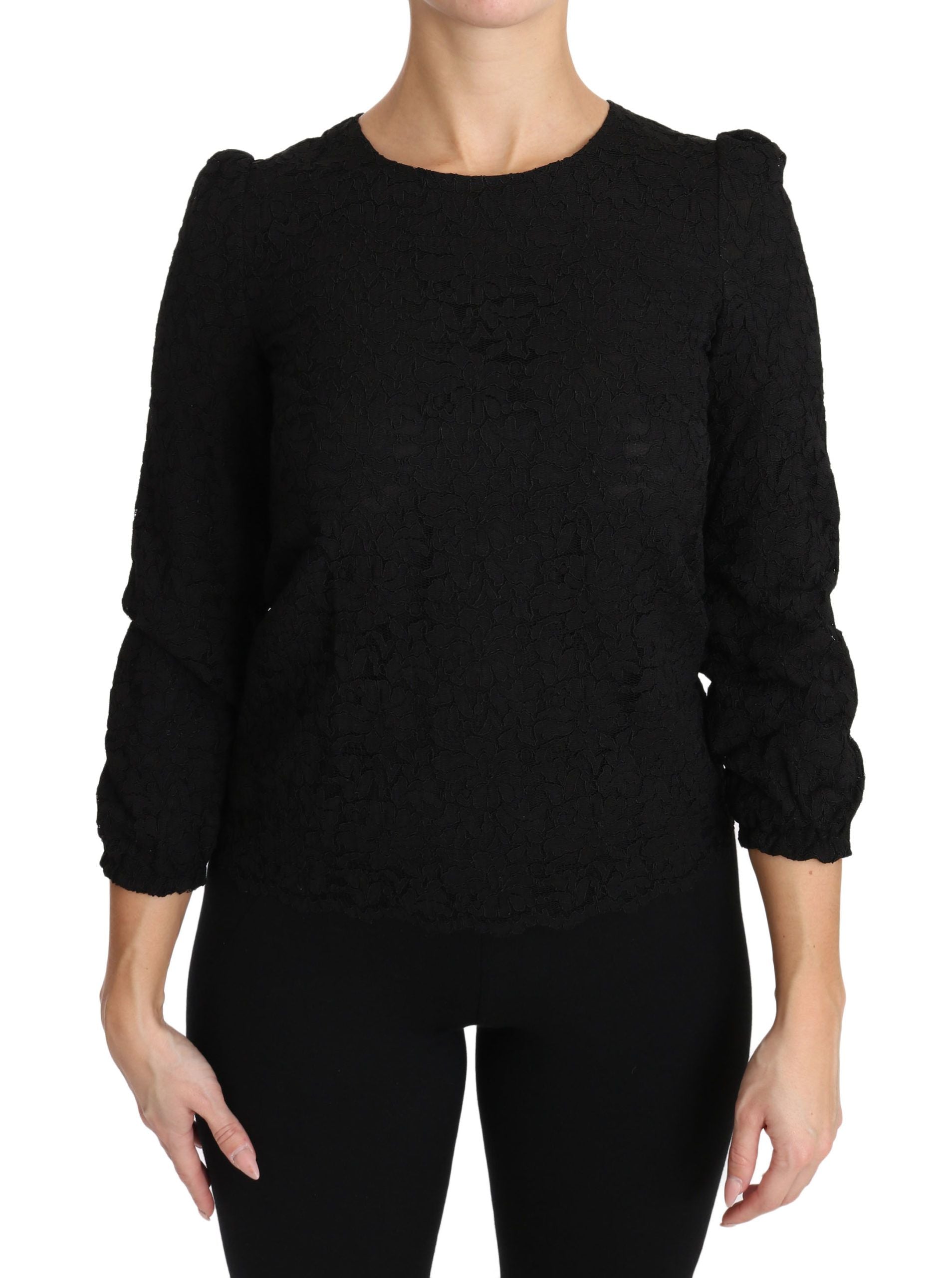 Blusa negra Dolce & Gabbana con encaje floral y cremallera-1