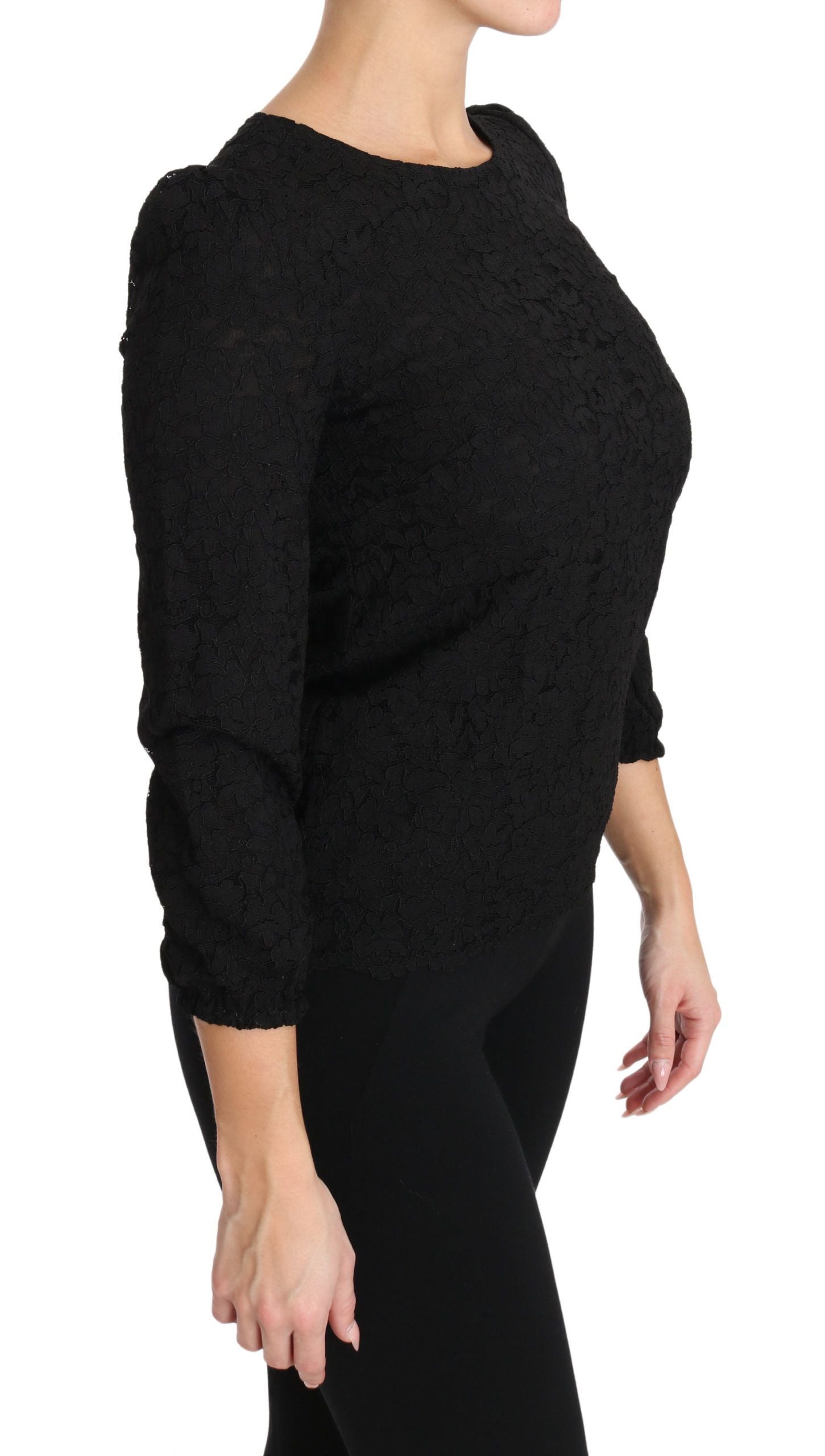 Blusa negra Dolce & Gabbana con encaje floral y cremallera-5