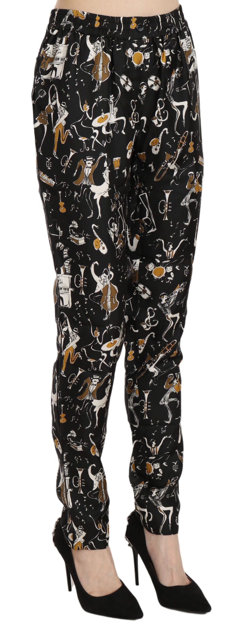 Pantalones de cintura alta ajustados con estampado Jazz Club de Dolce & Gabbana en negro-2