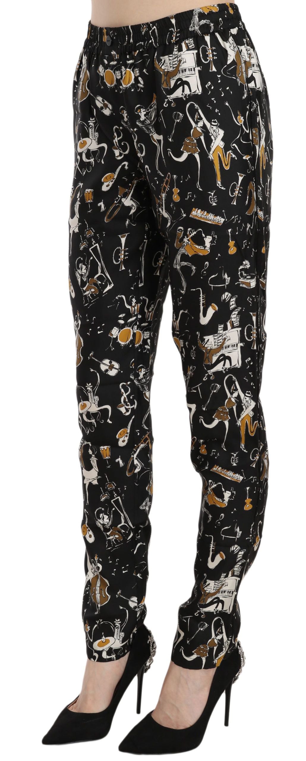 Pantalones de cintura alta ajustados con estampado Jazz Club de Dolce & Gabbana en negro-3