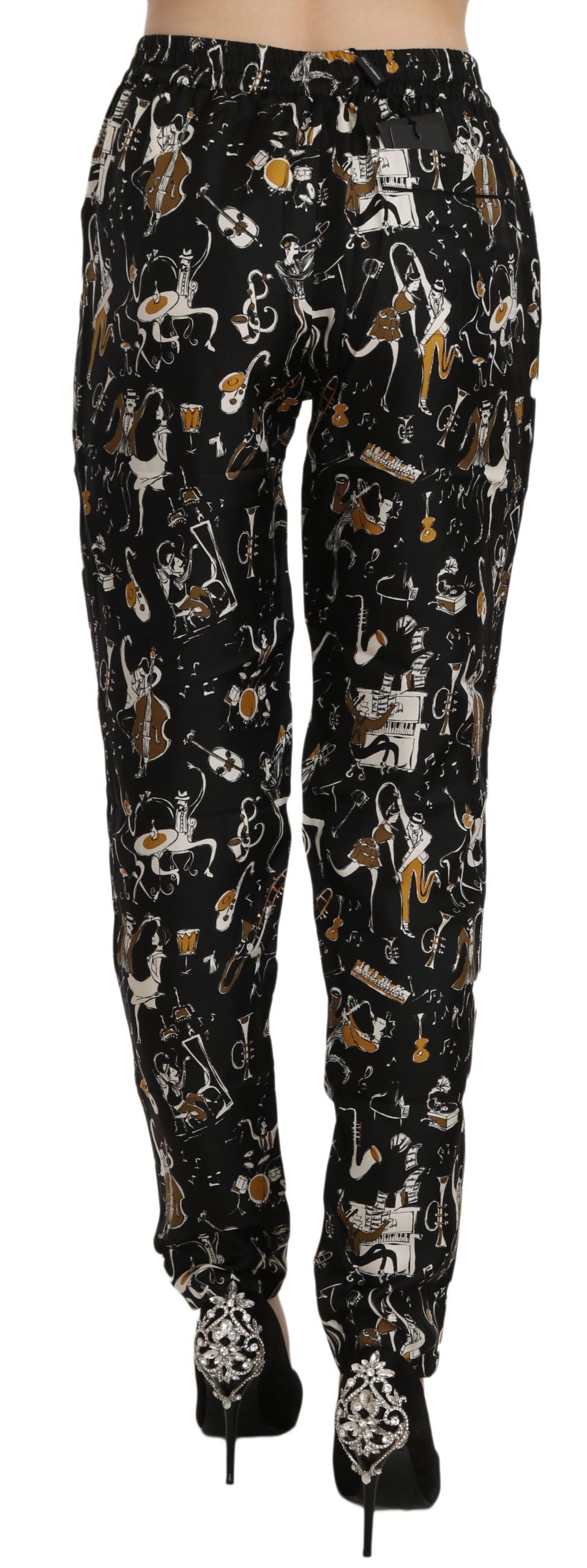 Pantalones de cintura alta ajustados con estampado Jazz Club de Dolce & Gabbana en negro-4