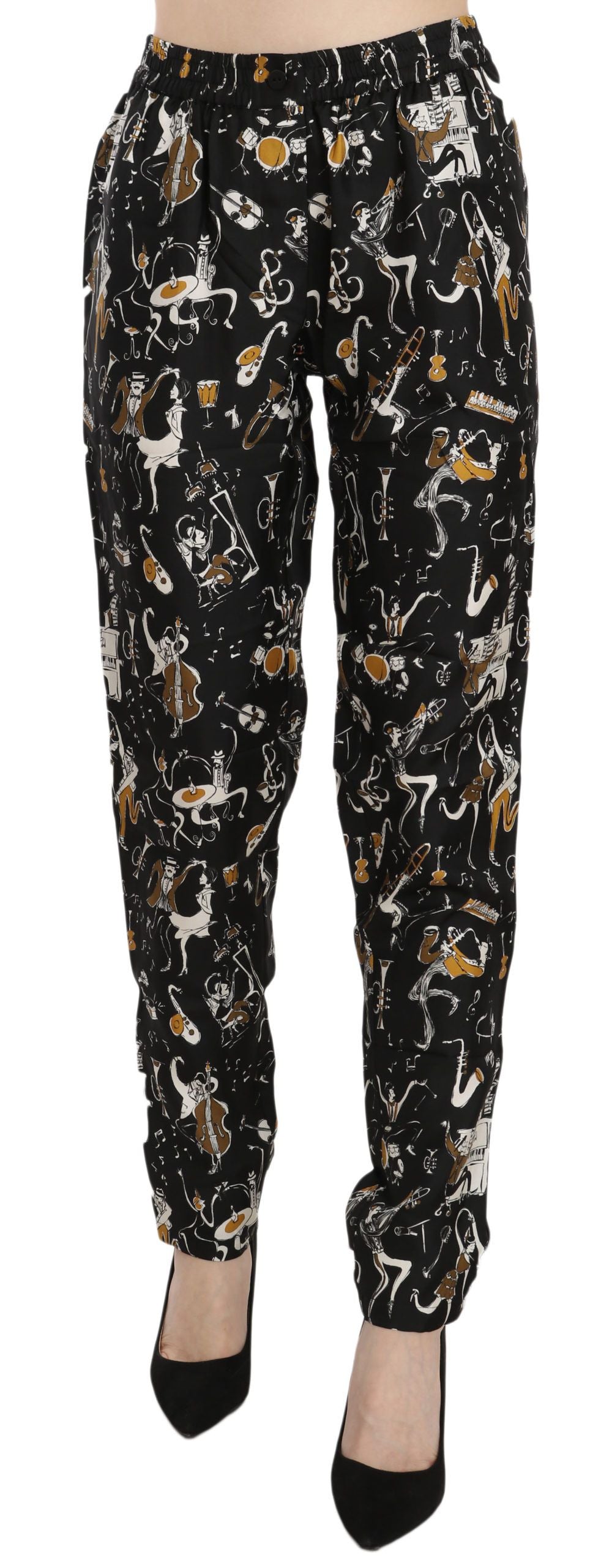 Pantalones de cintura alta ajustados con estampado Jazz Club de Dolce & Gabbana en negro-1
