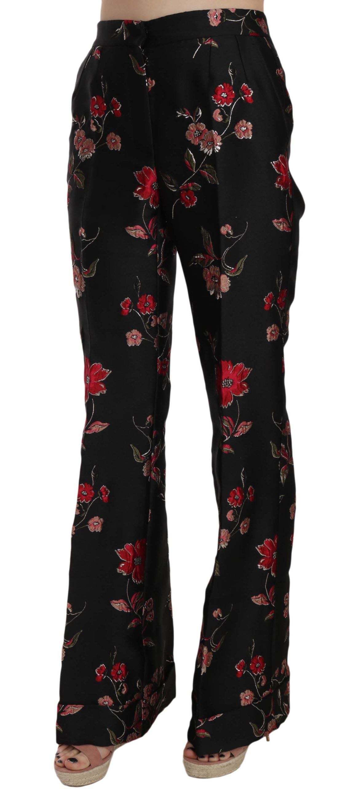 Dolce & Gabbana Black Boot-Cut Trousers with Floral Print-2