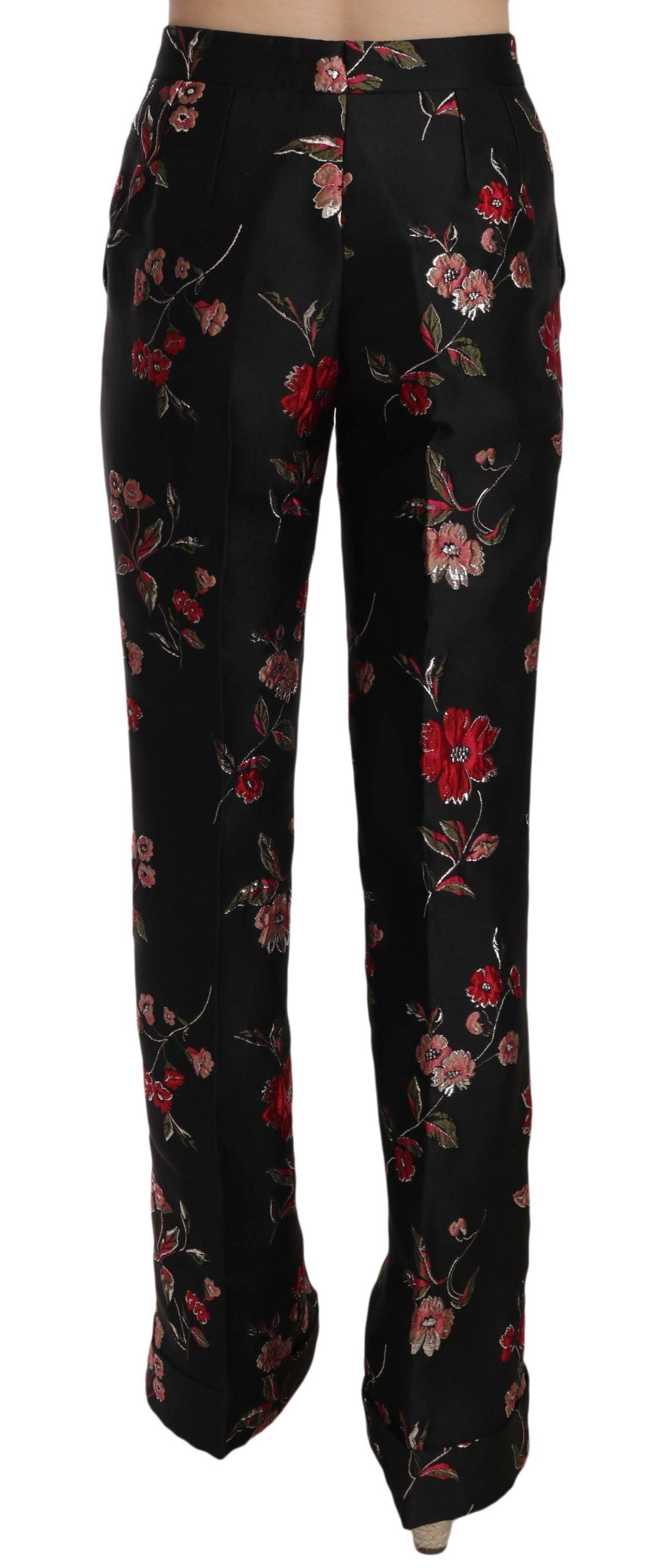 Dolce & Gabbana Black Boot-Cut Trousers with Floral Print-3