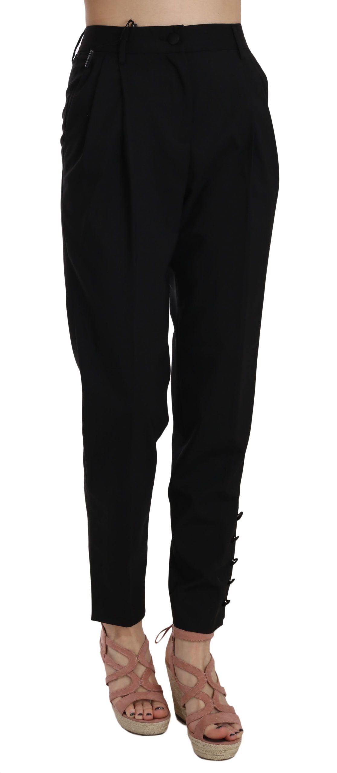 Dolce & Gabbana Schwarze Bundfaltenhose mit Knopfleiste-2
