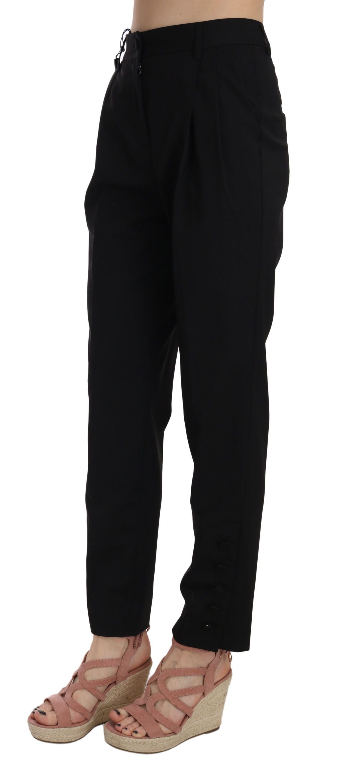 Dolce & Gabbana Schwarze Bundfaltenhose mit Knopfleiste-3
