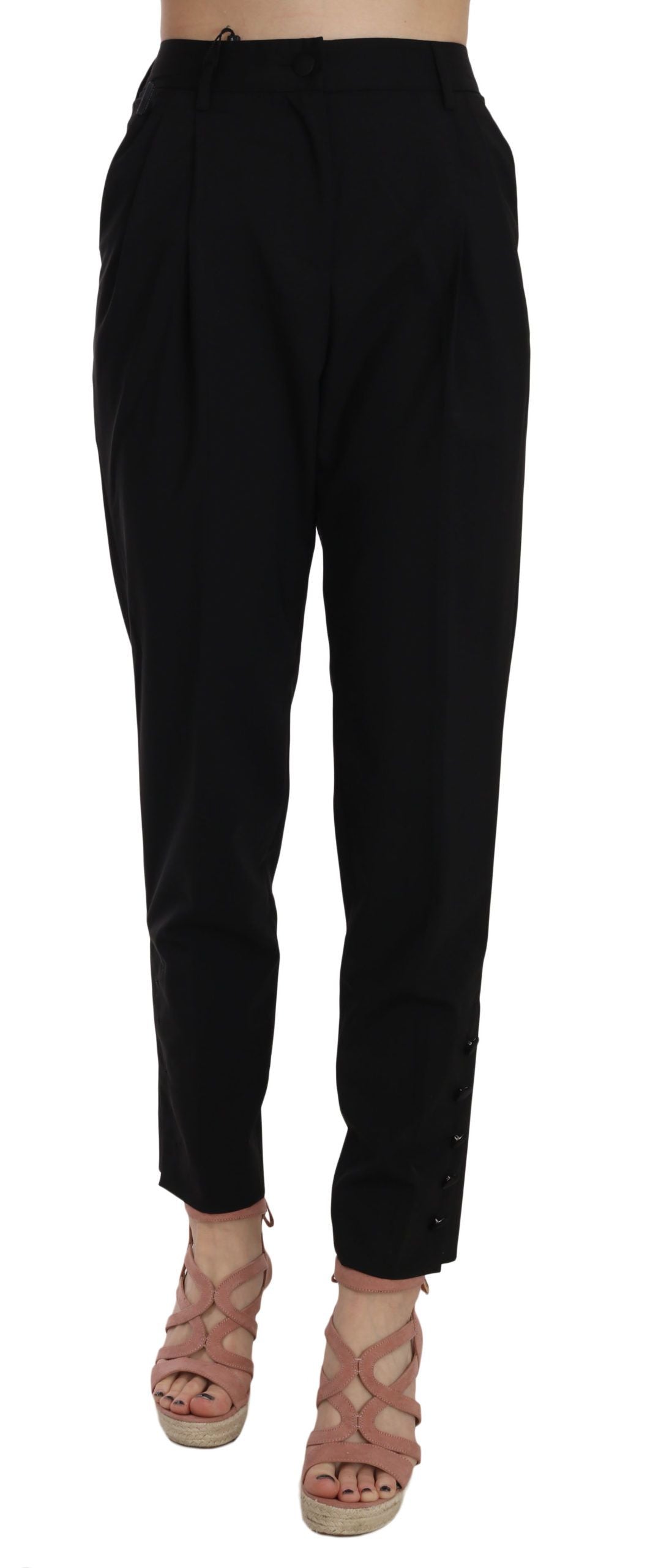 Dolce & Gabbana Schwarze Bundfaltenhose mit Knopfleiste-1