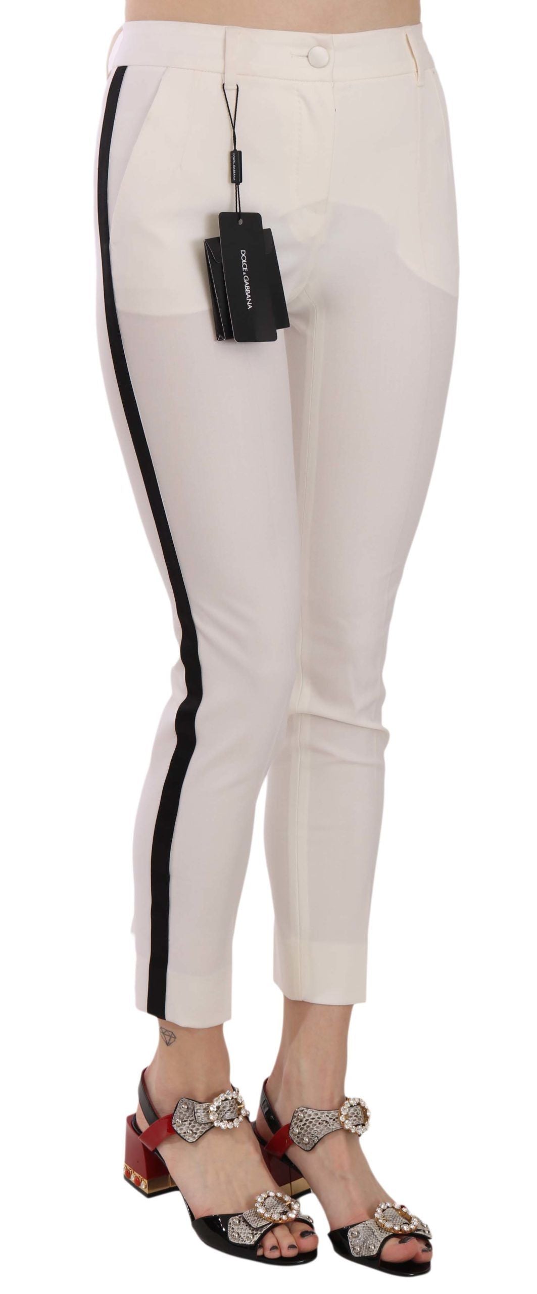 Dolce & Gabbana Weiße verkürzte Skinny-Hose mit Seitenstreifen-2