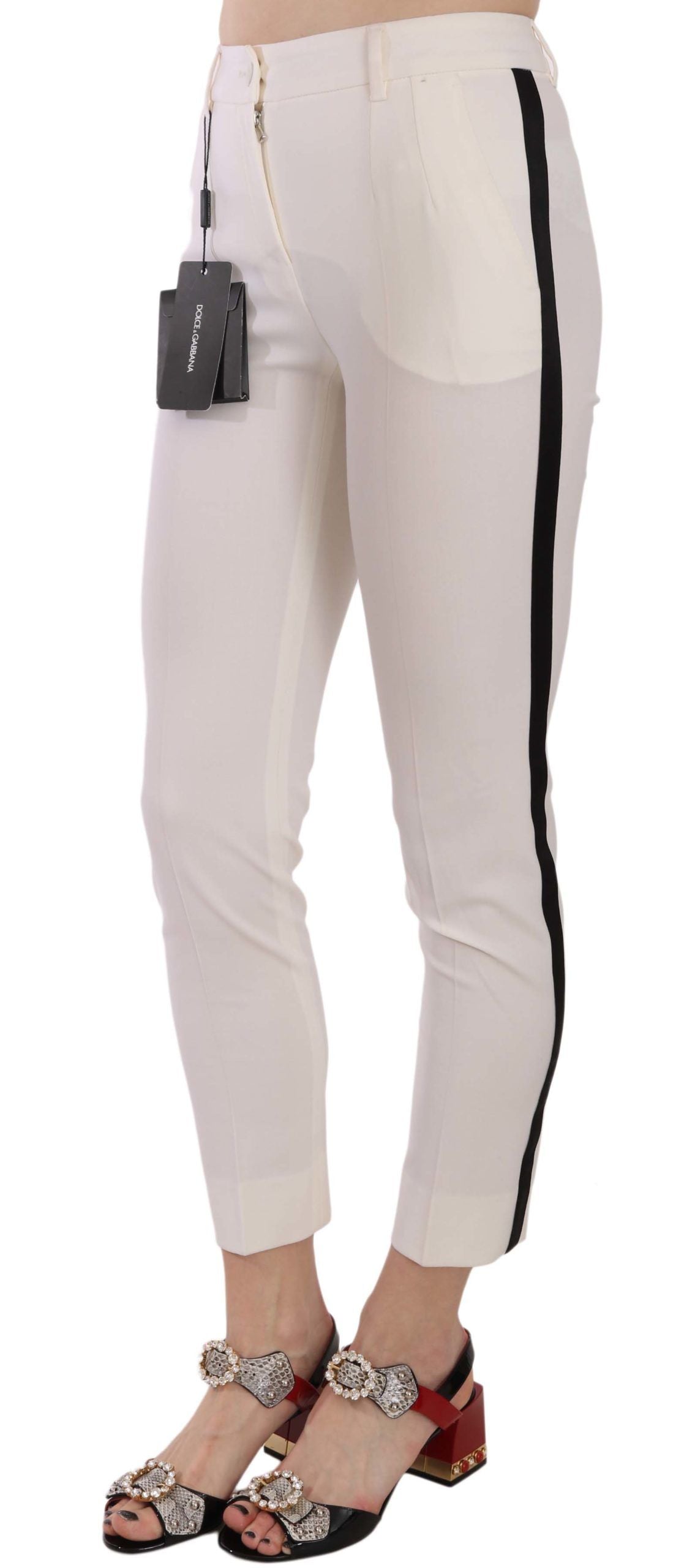 Dolce & Gabbana Weiße verkürzte Skinny-Hose mit Seitenstreifen-3