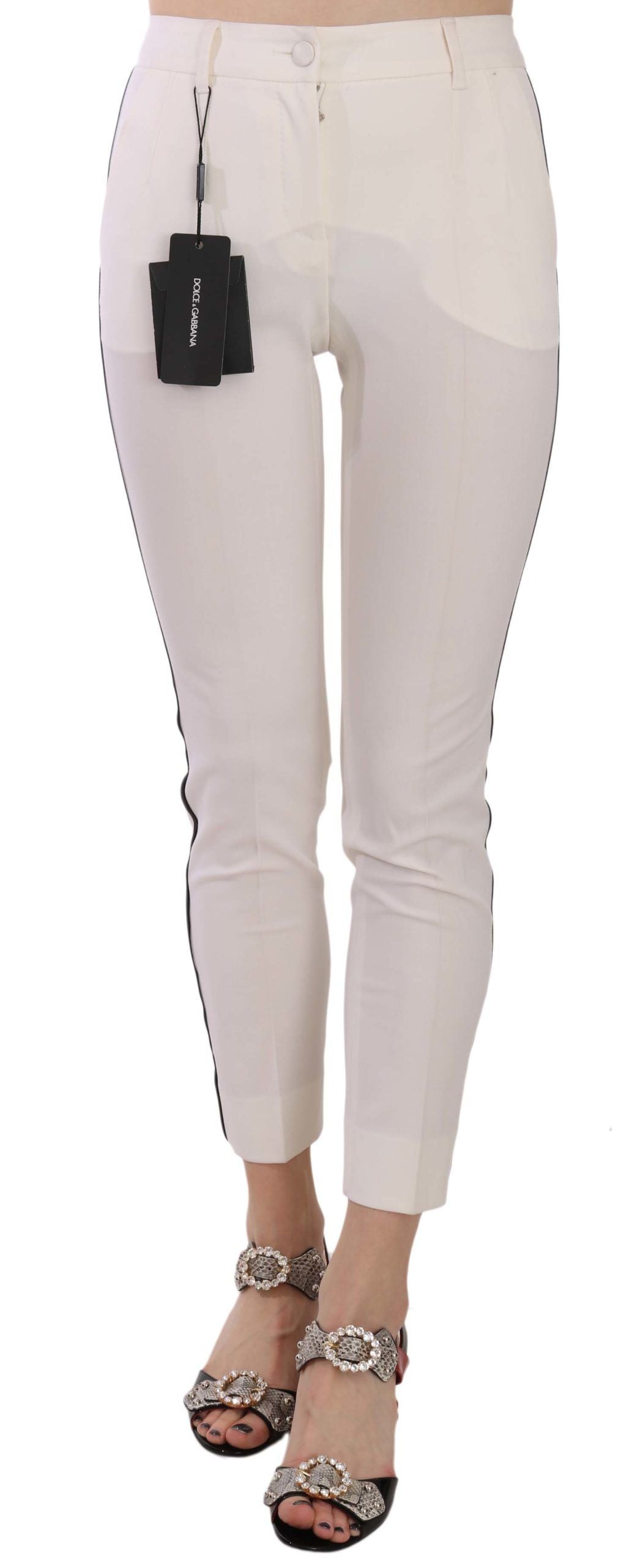 Dolce & Gabbana Weiße verkürzte Skinny-Hose mit Seitenstreifen-1