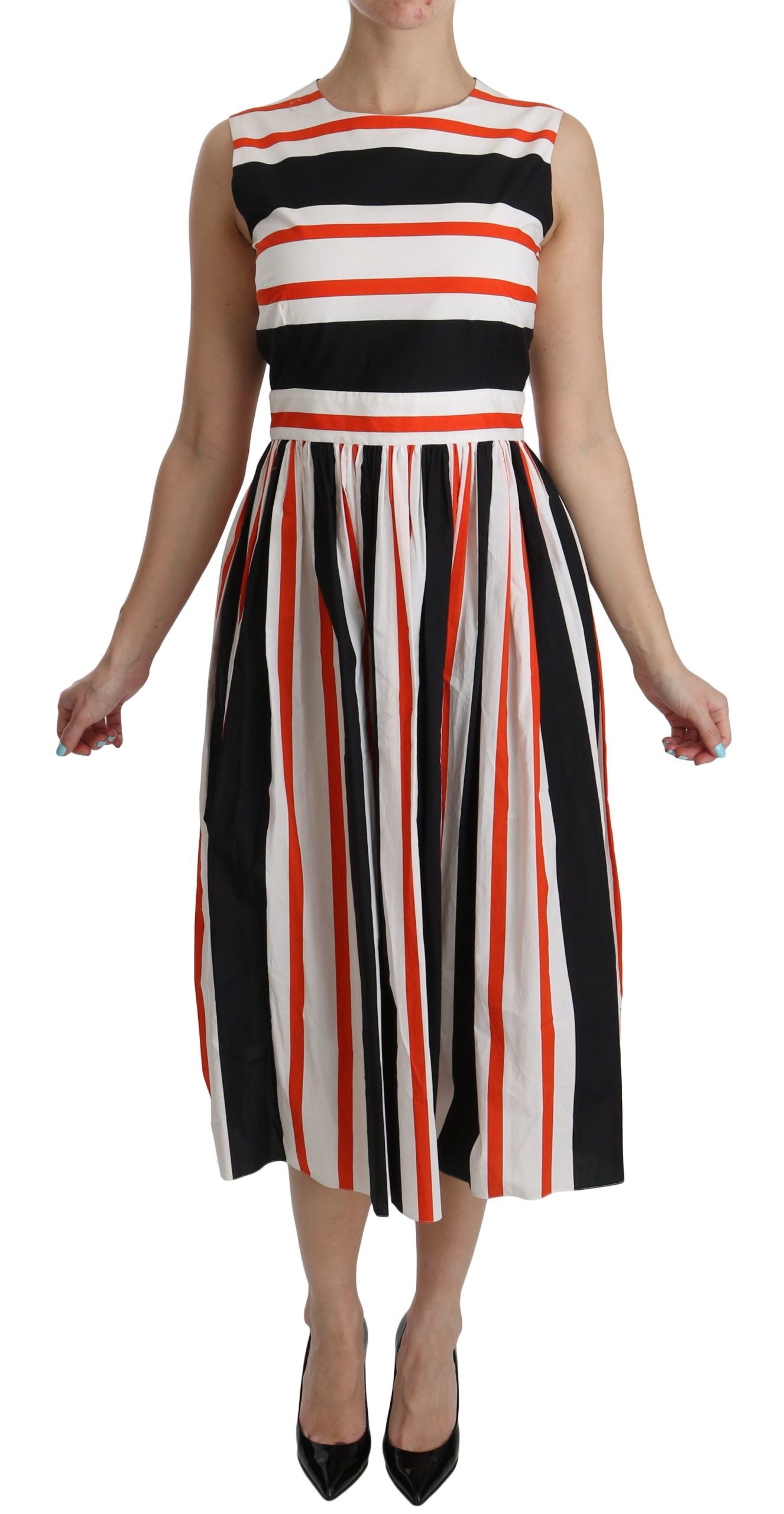 Dolce & Gabbana Multicolor Striped Pleated A-Line Midi Dress-1