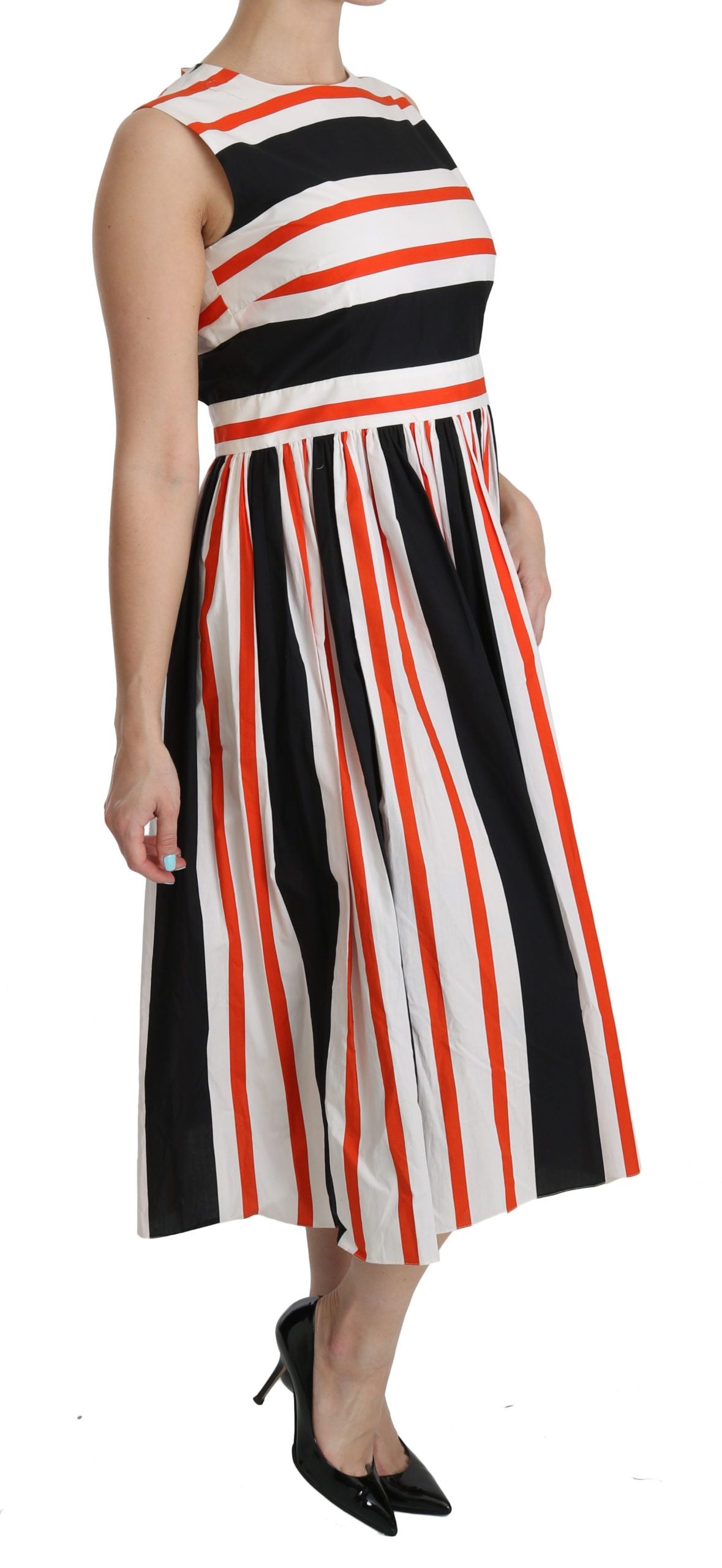 Dolce & Gabbana Multicolor Striped Pleated A-Line Midi Dress-6