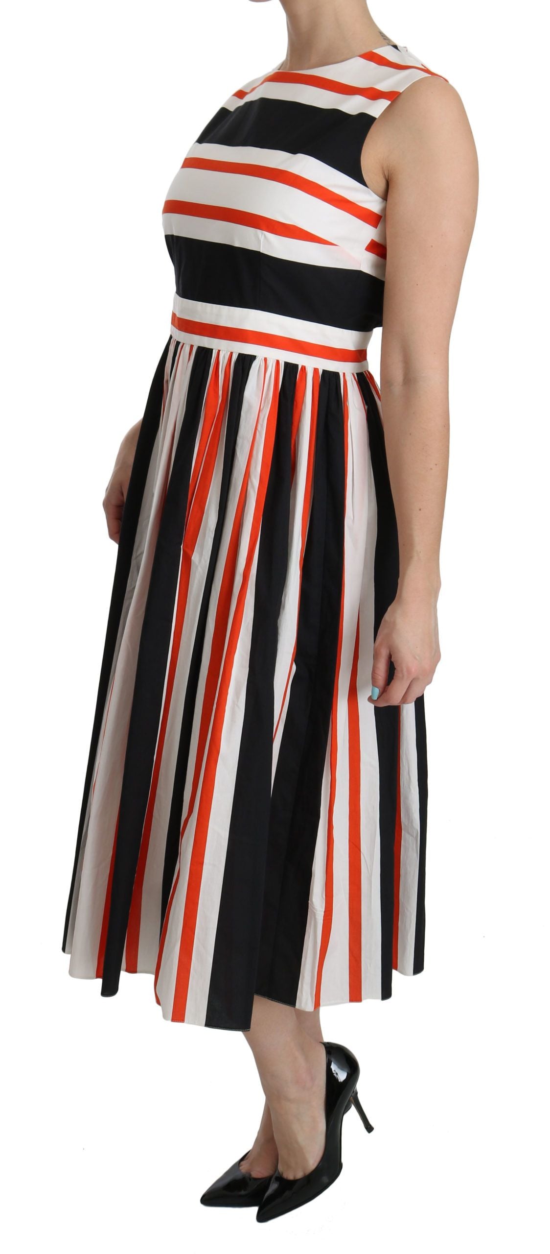 Dolce & Gabbana Multicolor Striped Pleated A-Line Midi Dress-5