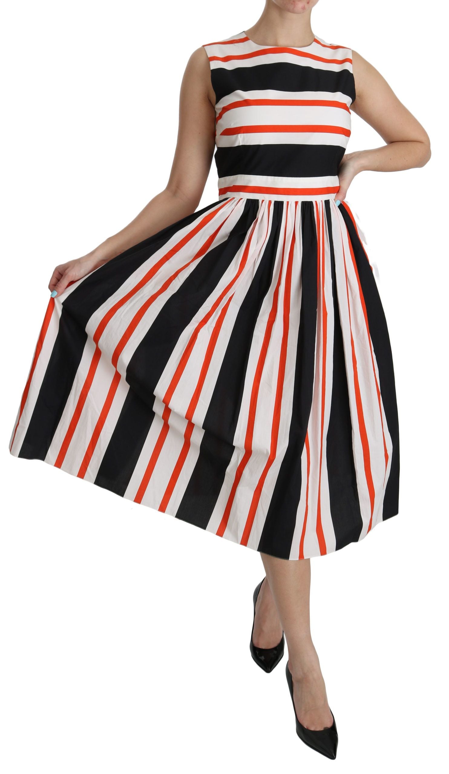Dolce & Gabbana Multicolor Striped Pleated A-Line Midi Dress-2