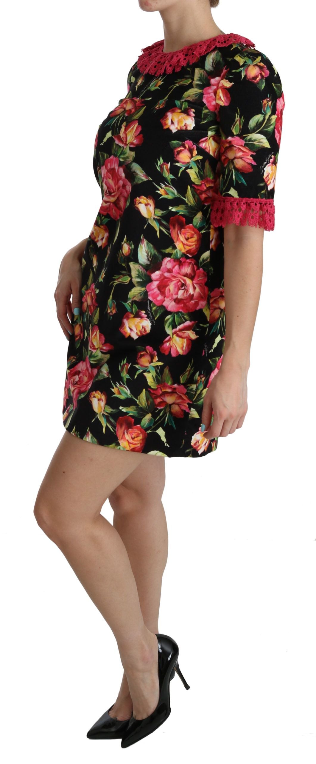 Dolce & Gabbana pink lace mini dress with floral pattern and A-line shift-4