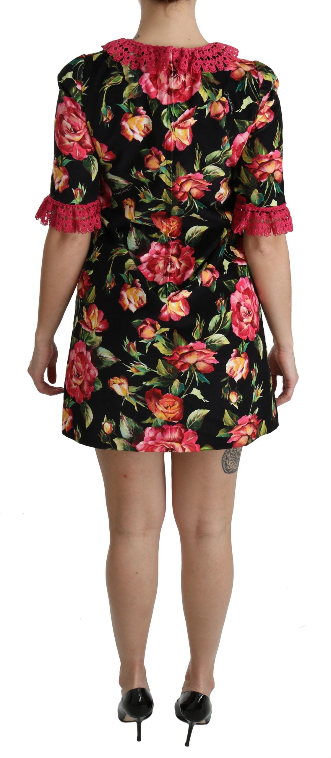 Dolce & Gabbana pink lace mini dress with floral pattern and A-line shift-5