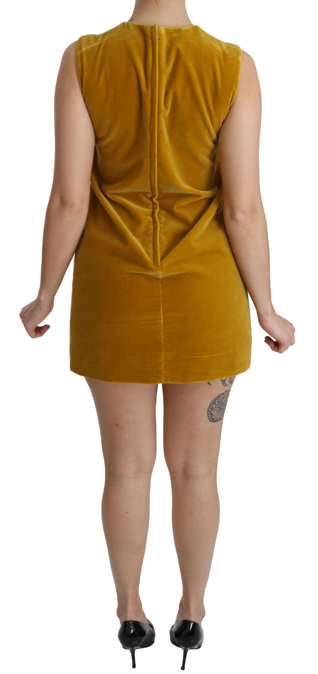 Dolce & Gabbana mustard yellow stretch velvet mini dress-3